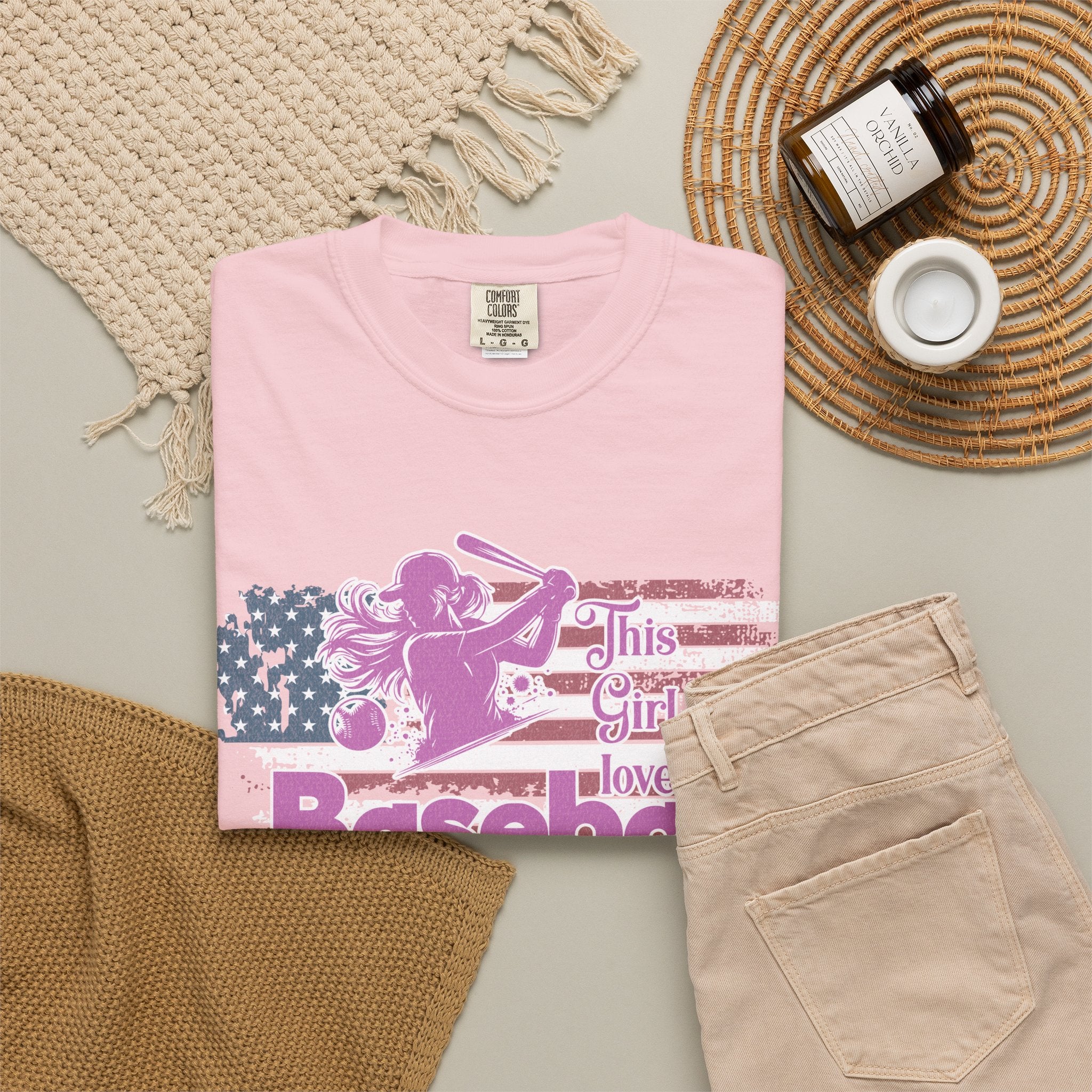 Texture This Girl Loves Baseball Shirt Vintage American Flag Pink Design