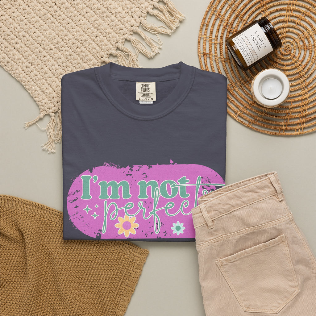 I'm Not Perfect Textured Floral Graphic T-Shirt