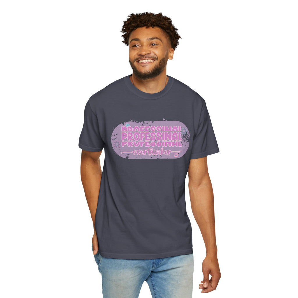 Professional Overthinker  Floral Textured T-Shirt — Retro Pink Graphic Tee