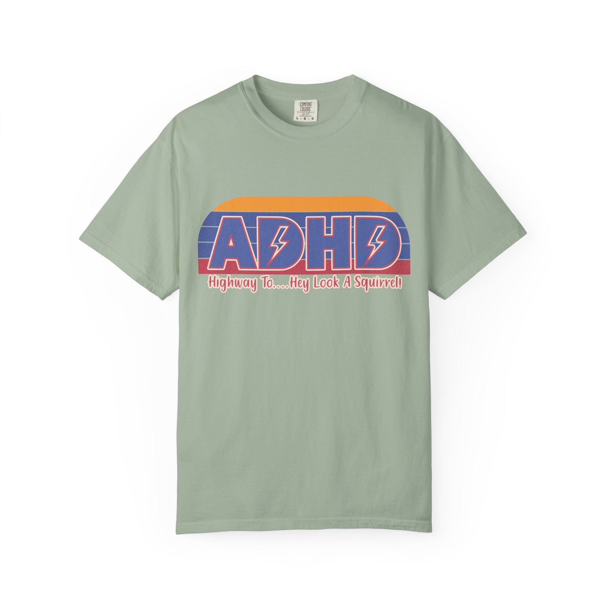 ADHD Retro Stripe T-Shirt — "Highway To... Hey Look A Squirrel" Graphic Tee