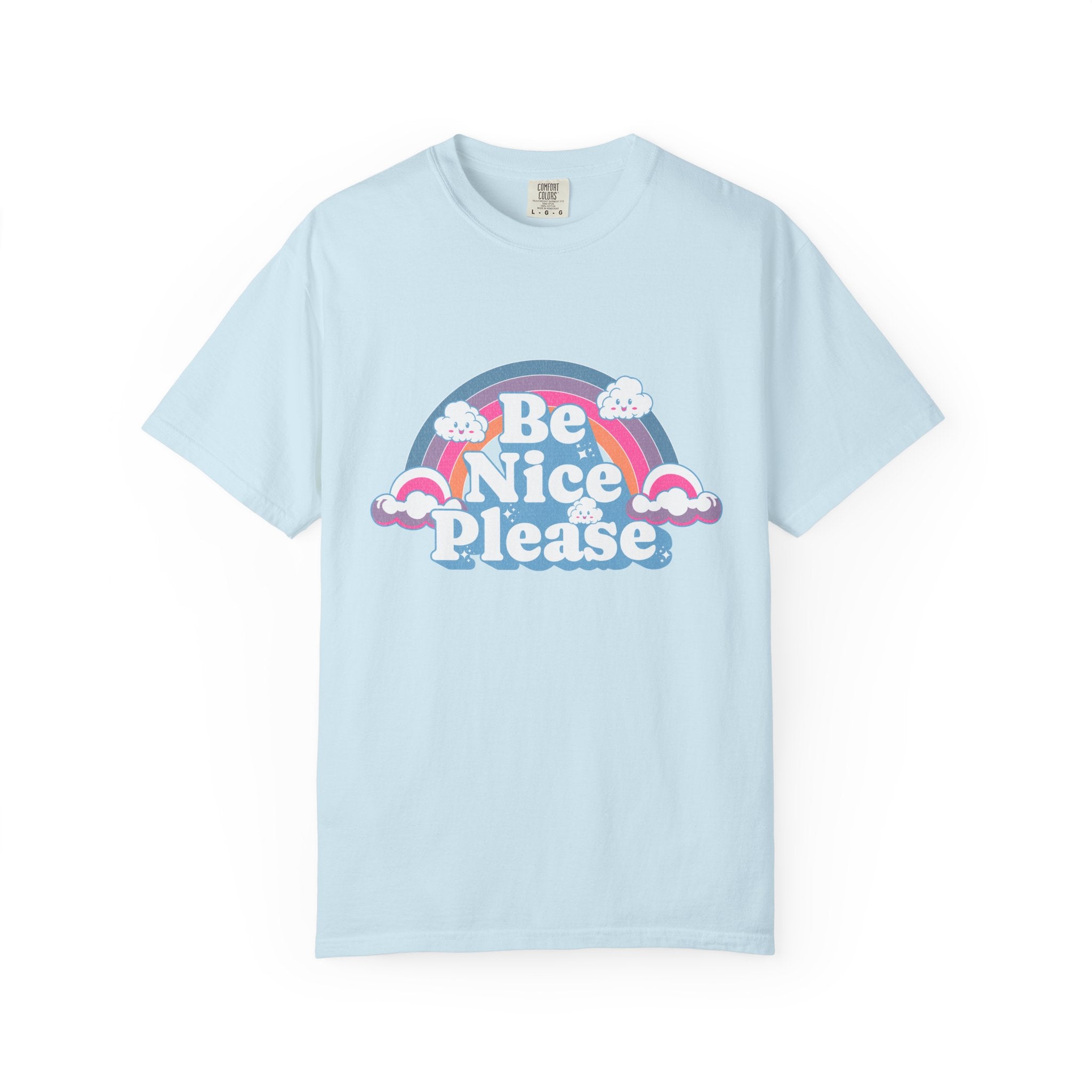 Be Nice Please Textured T-Shirt — Retro Rainbow Positive Message Tee