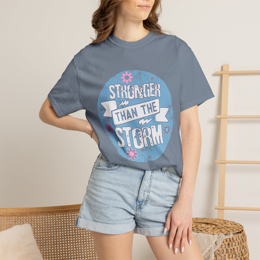 Textured  Stronger Than The Storm T-Shirt — Inspirational Resilience Graphic Tee