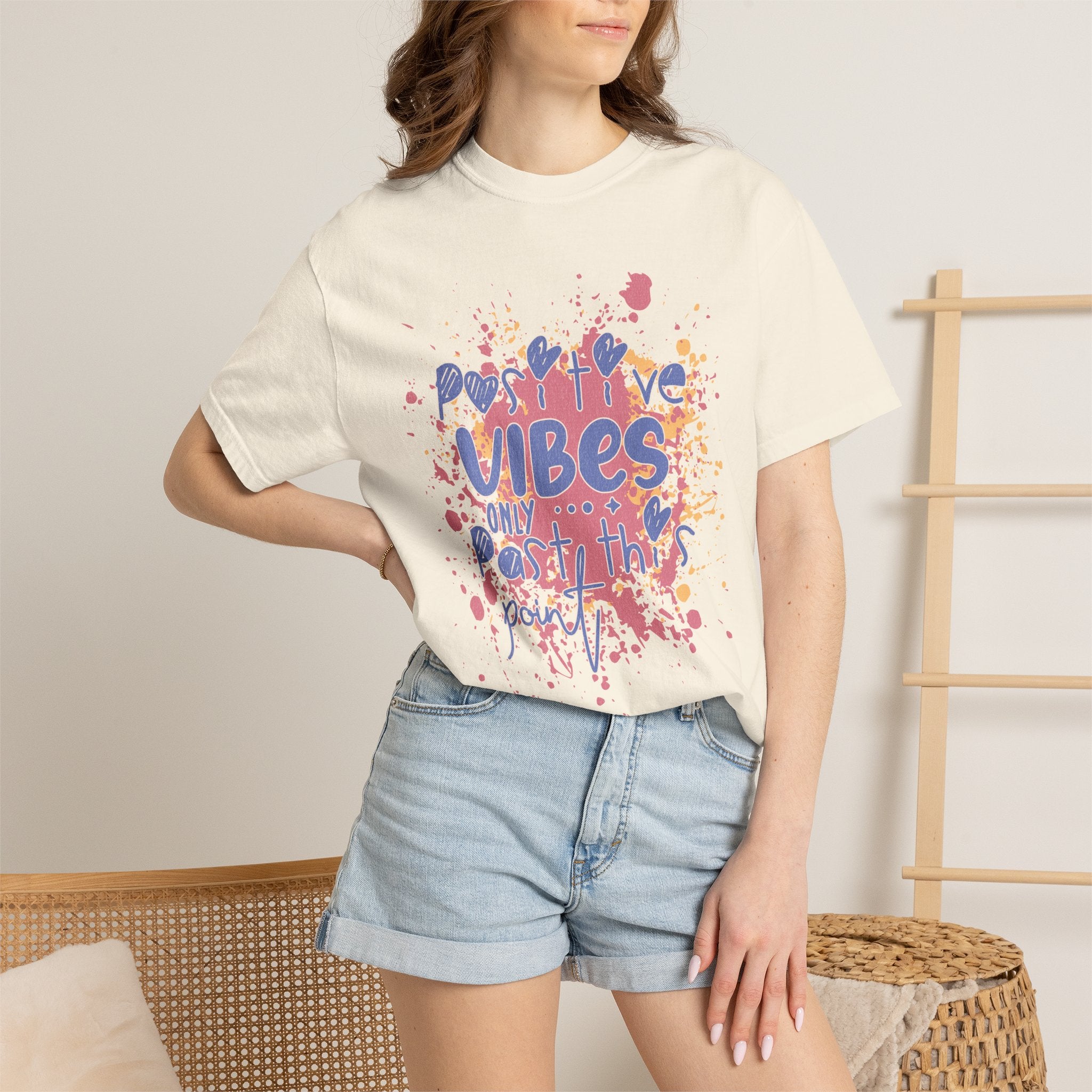 Positive Vibes T-Shirt — Colorful Splatter Typography Tee