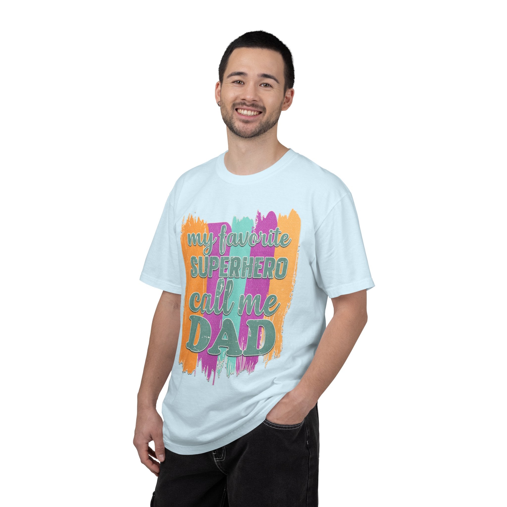 Dad Superhero Textured T-Shirt — "My Favorite Superhero Call Me Dad" Colorful Father's Day Tee