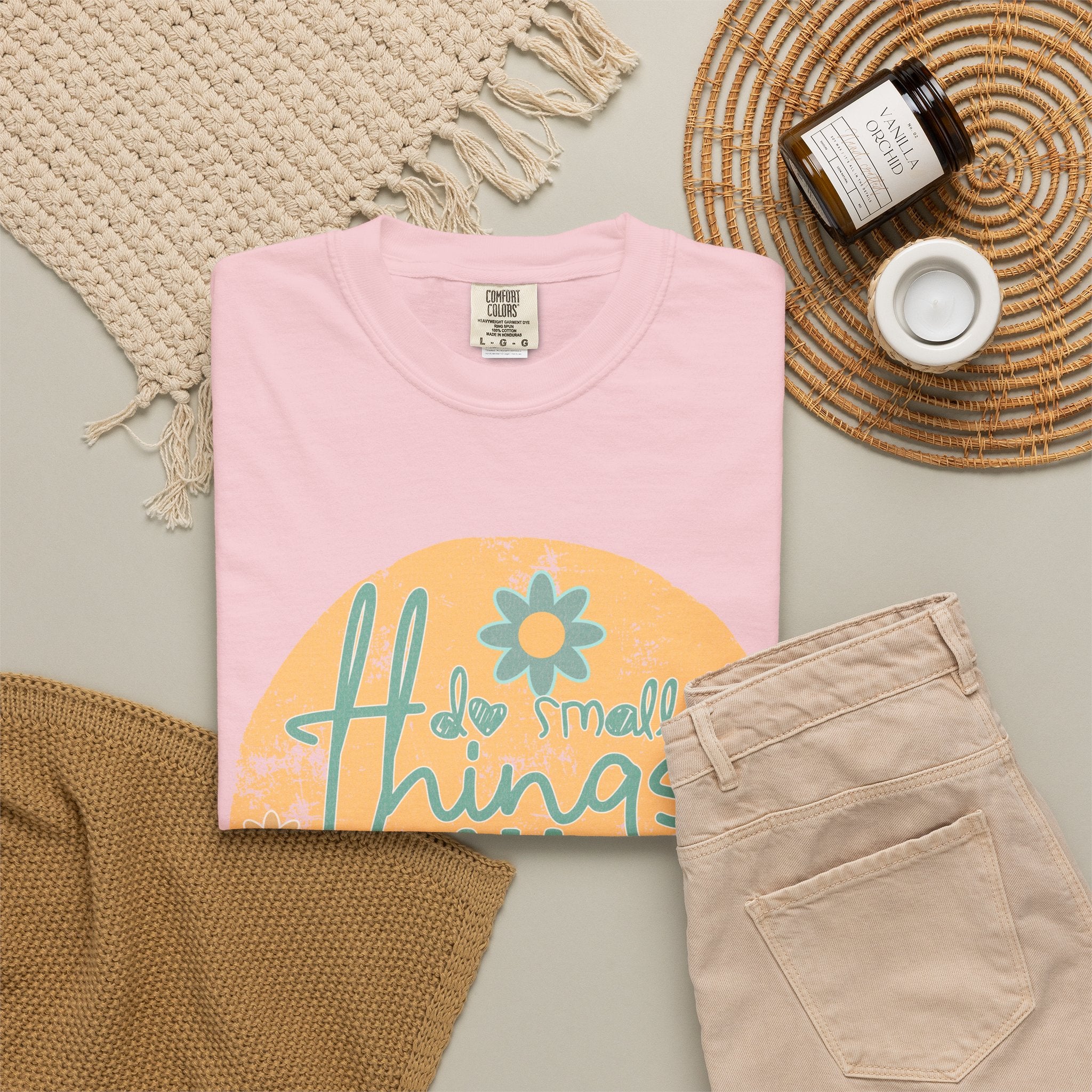 Textured T-Shirt — "Do Small Things With Great Love" Floral Graphic Tee