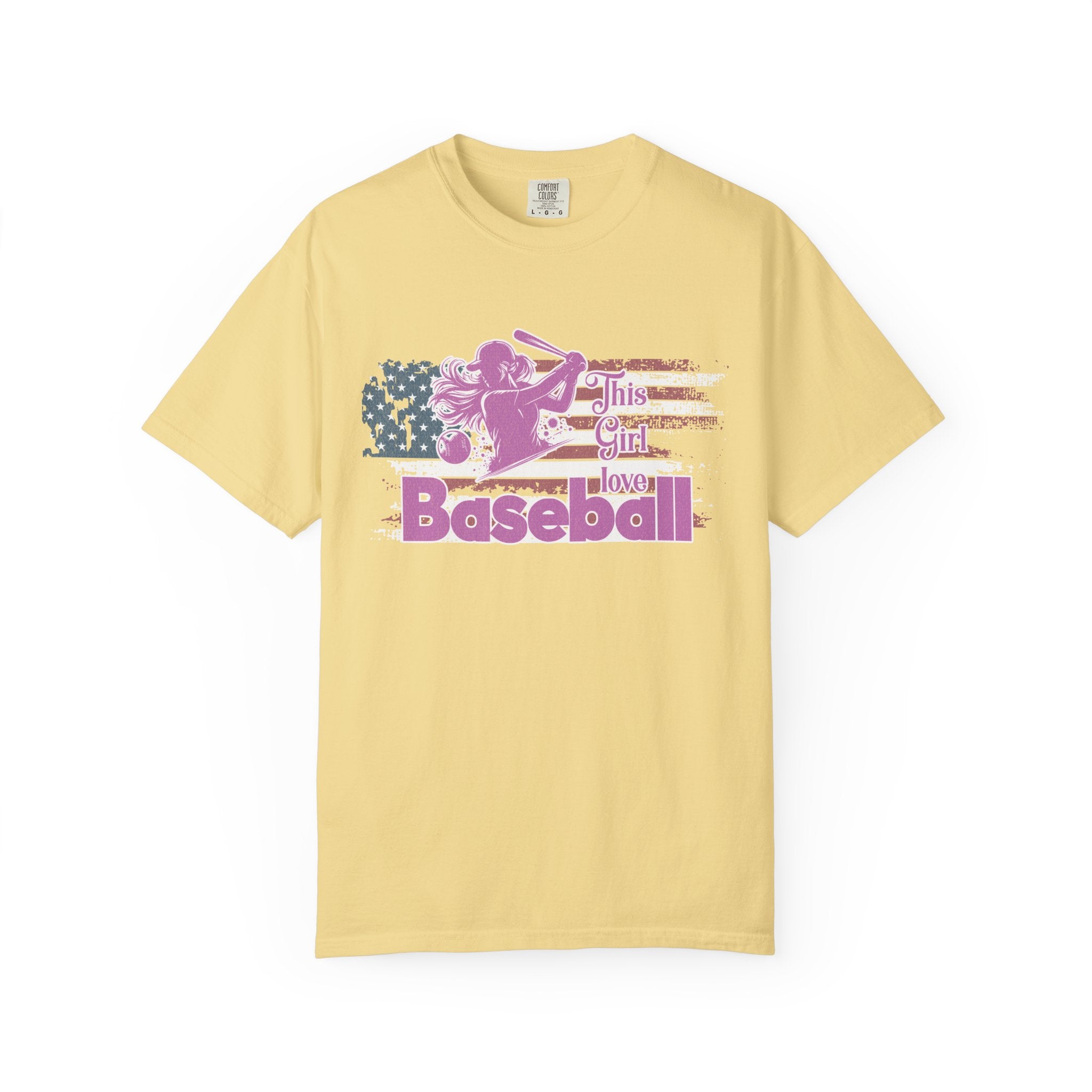 Textured Baseball Tee — "This Girl Loves Baseball" Patriotic Pink Softball T-Shirt