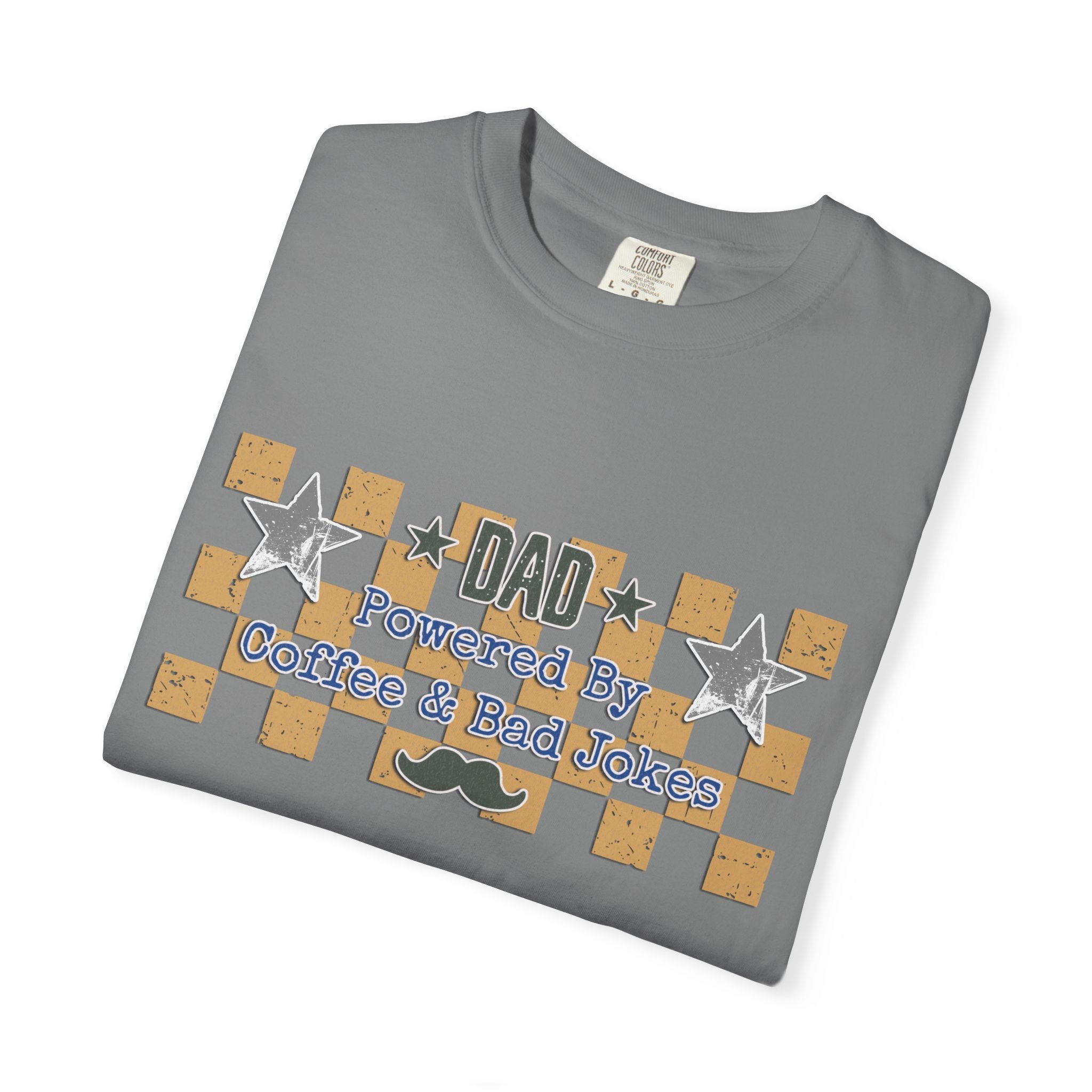 Dad Powered By Coffee & Bad Jokes Textured T-Shirt — Funny Fathers Day Gift