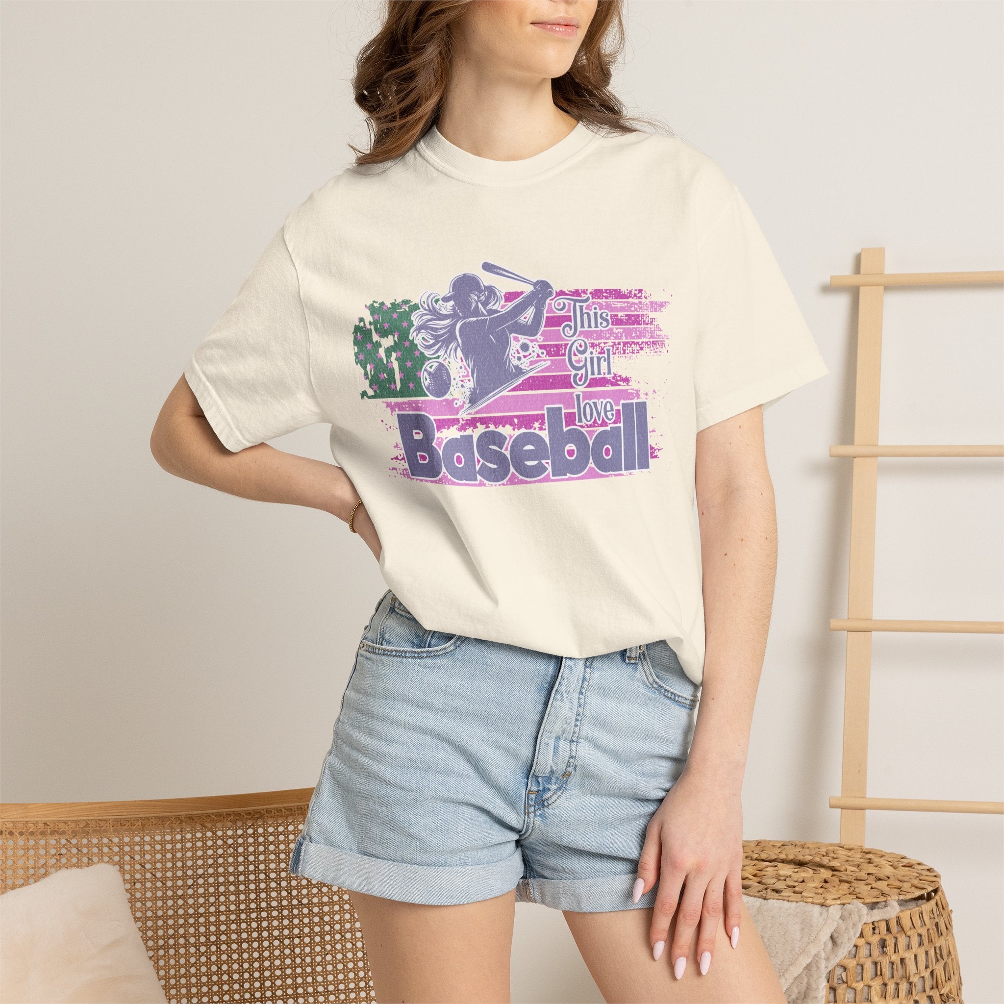 Girls Love Baseball Textured T-Shirt — Feminine Retro Baseball Tee