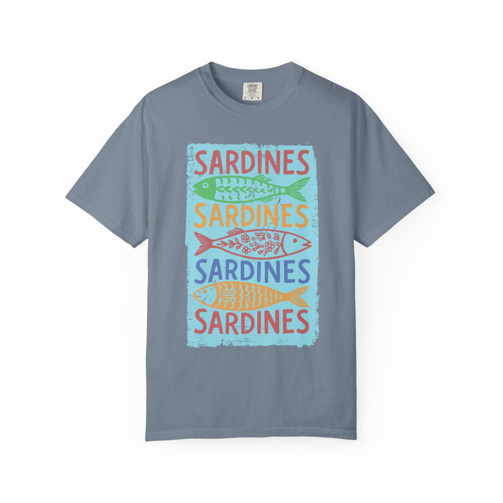 Sardines Colorblock Graphic Textured T-Shirt — Retro Coastal Fish Tee