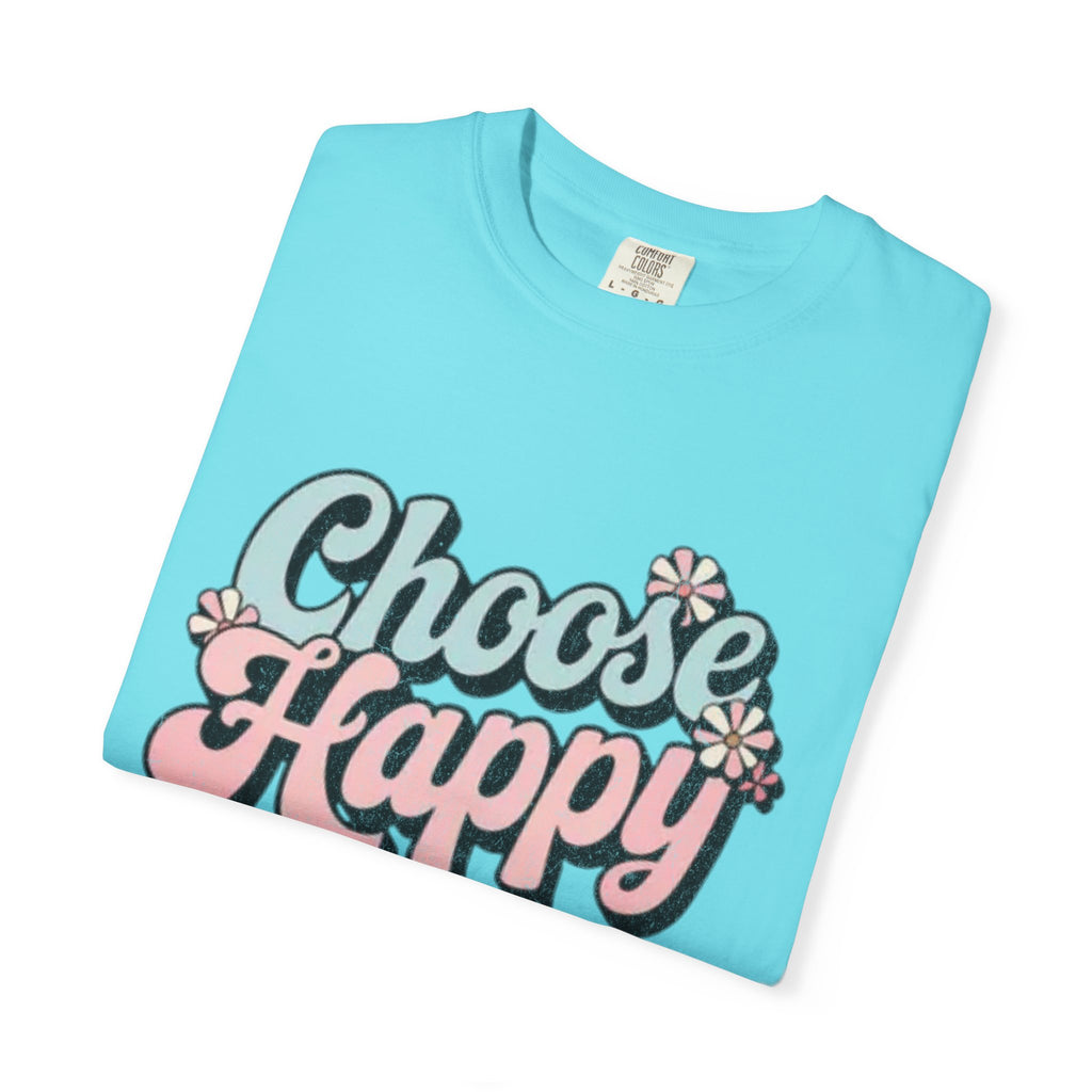Choose Happy retro script shirt | Textured Positive message tee, pastel floral design