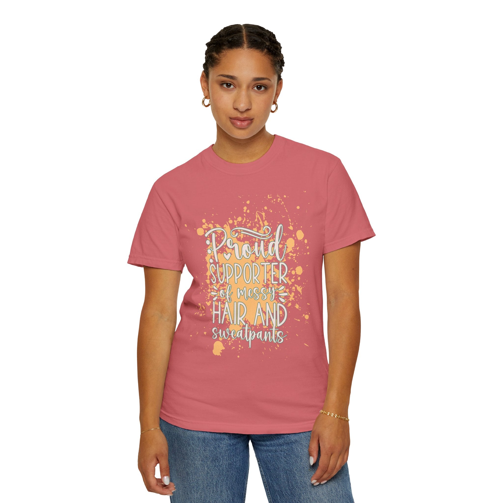 Textured Support My Messy Hair T-Shirt — Funny Mom/Parent Casual Tee