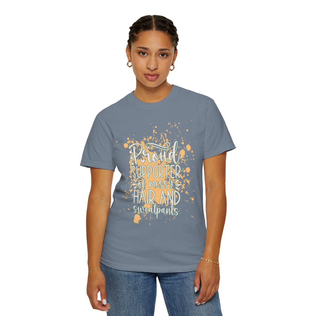 Textured Support My Messy Hair T-Shirt — Funny Mom/Parent Casual Tee