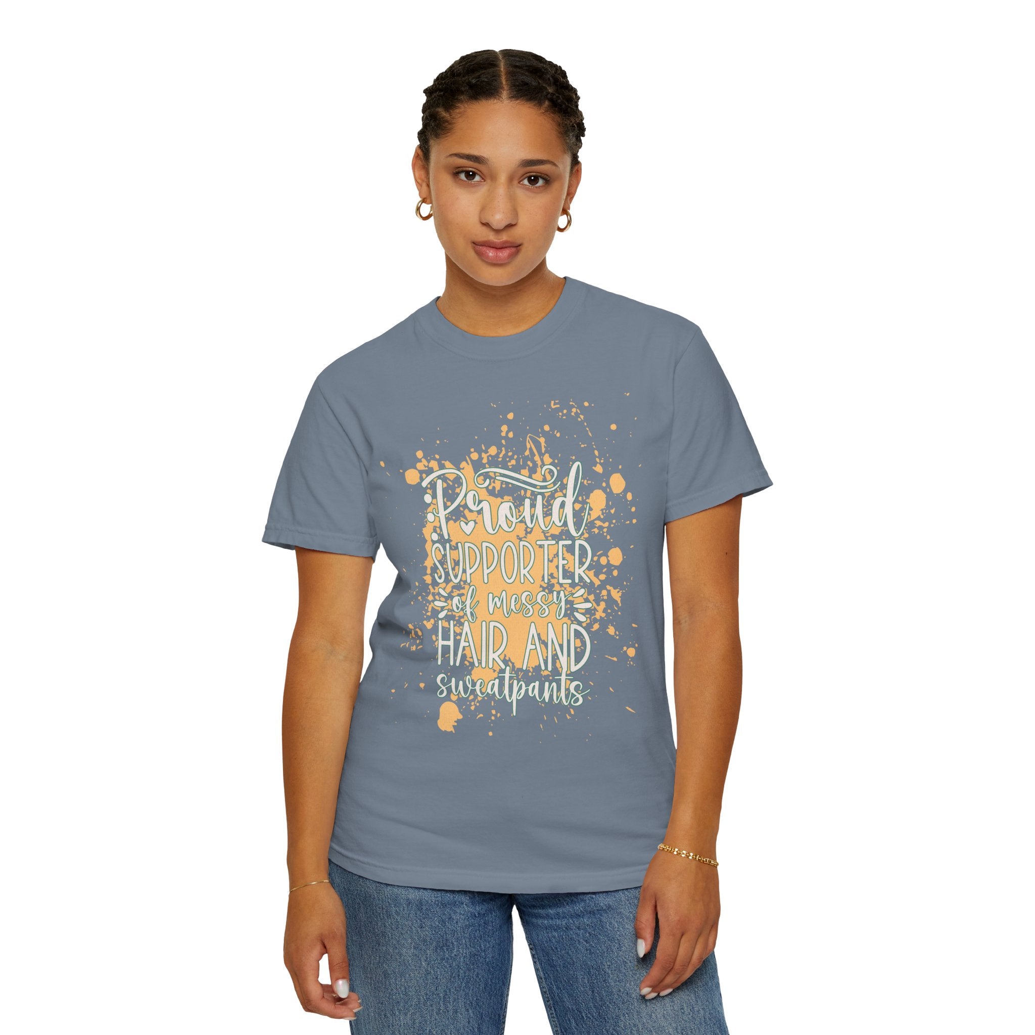 Textured Support My Messy Hair T-Shirt — Funny Mom/Parent Casual Tee
