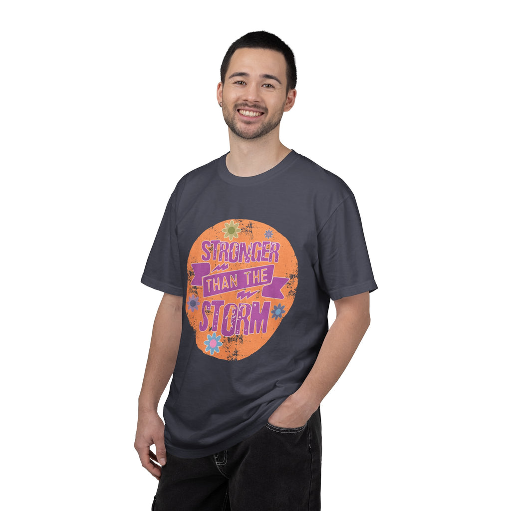 Textured Stronger Than the Storm T-Shirt — Inspirational Floral Graphic Tee