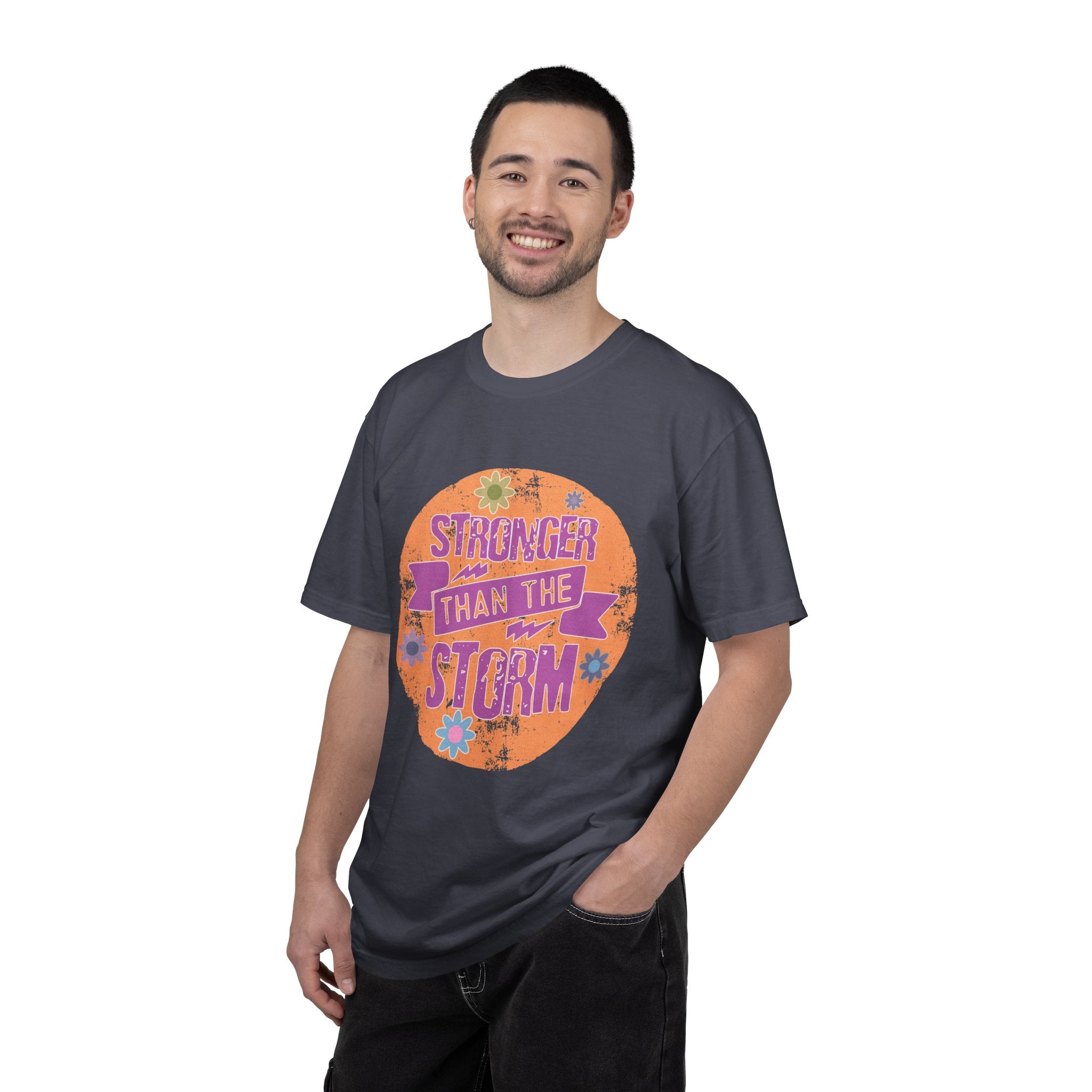 Textured Stronger Than the Storm T-Shirt — Inspirational Floral Graphic Tee
