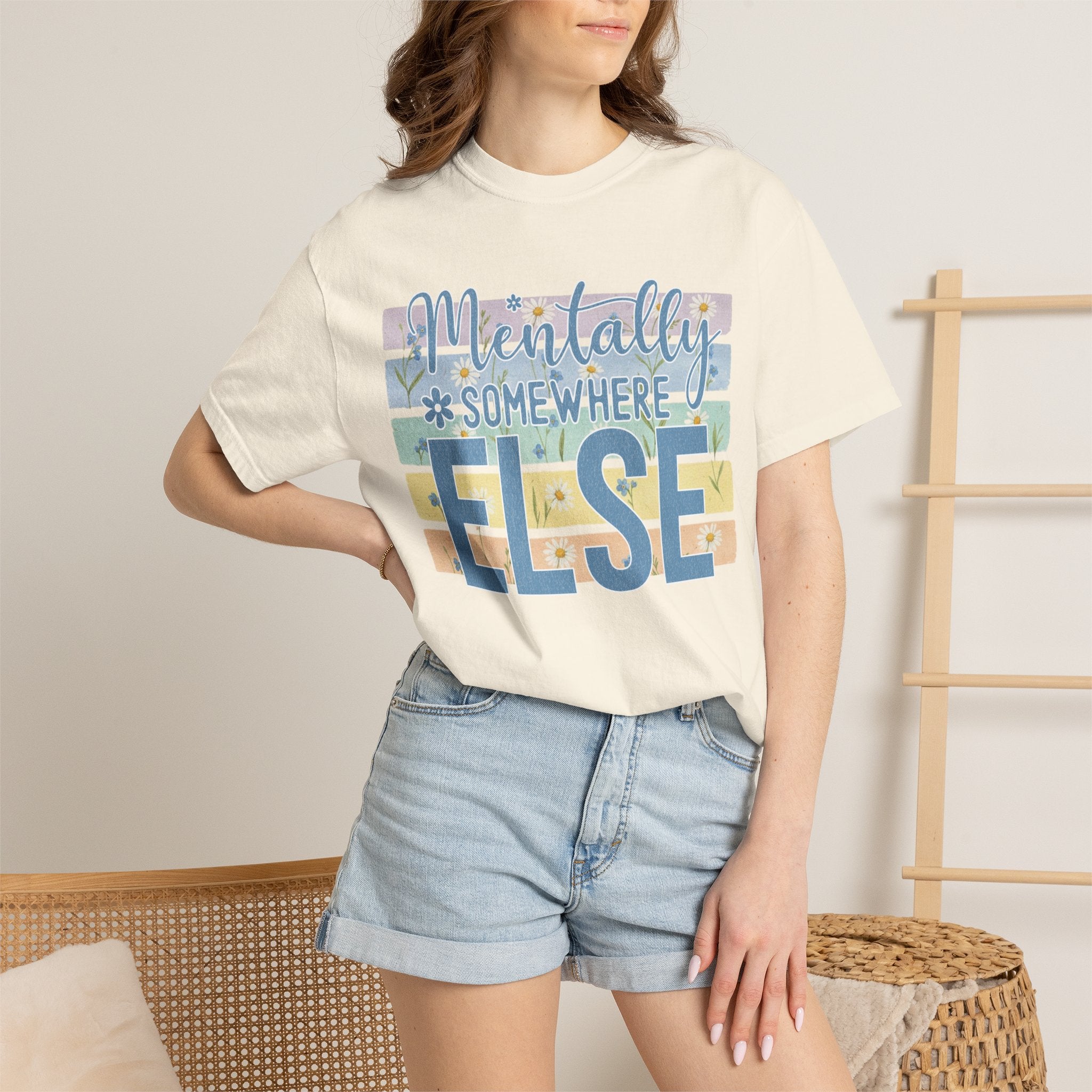 Textured Mentally Somewhere Else T-Shirt — Relaxed Beachy Vibes Graphic Tee