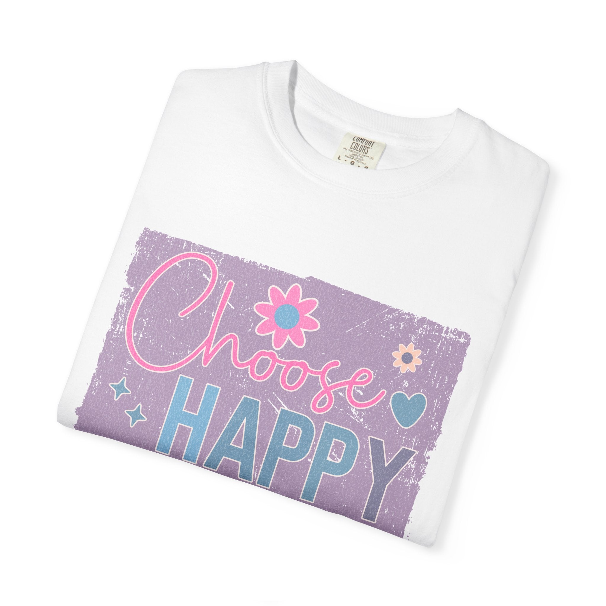 Choose Happy Textured T-Shirt — Retro Floral Positive Message Tee