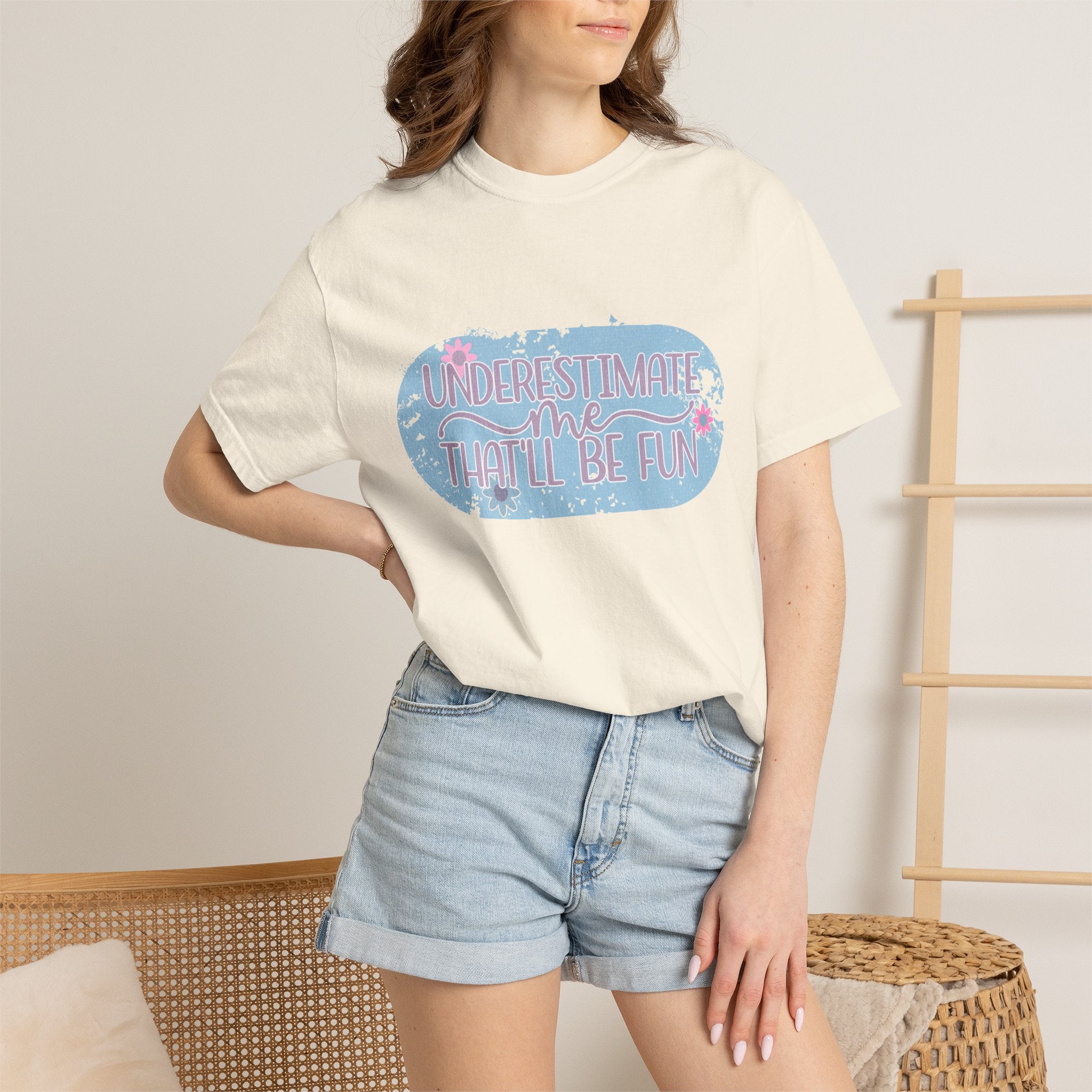 T-Shirt — "Underestimate Me, That’ll Be Fun" Textured Pastel Floral Graphic Tee