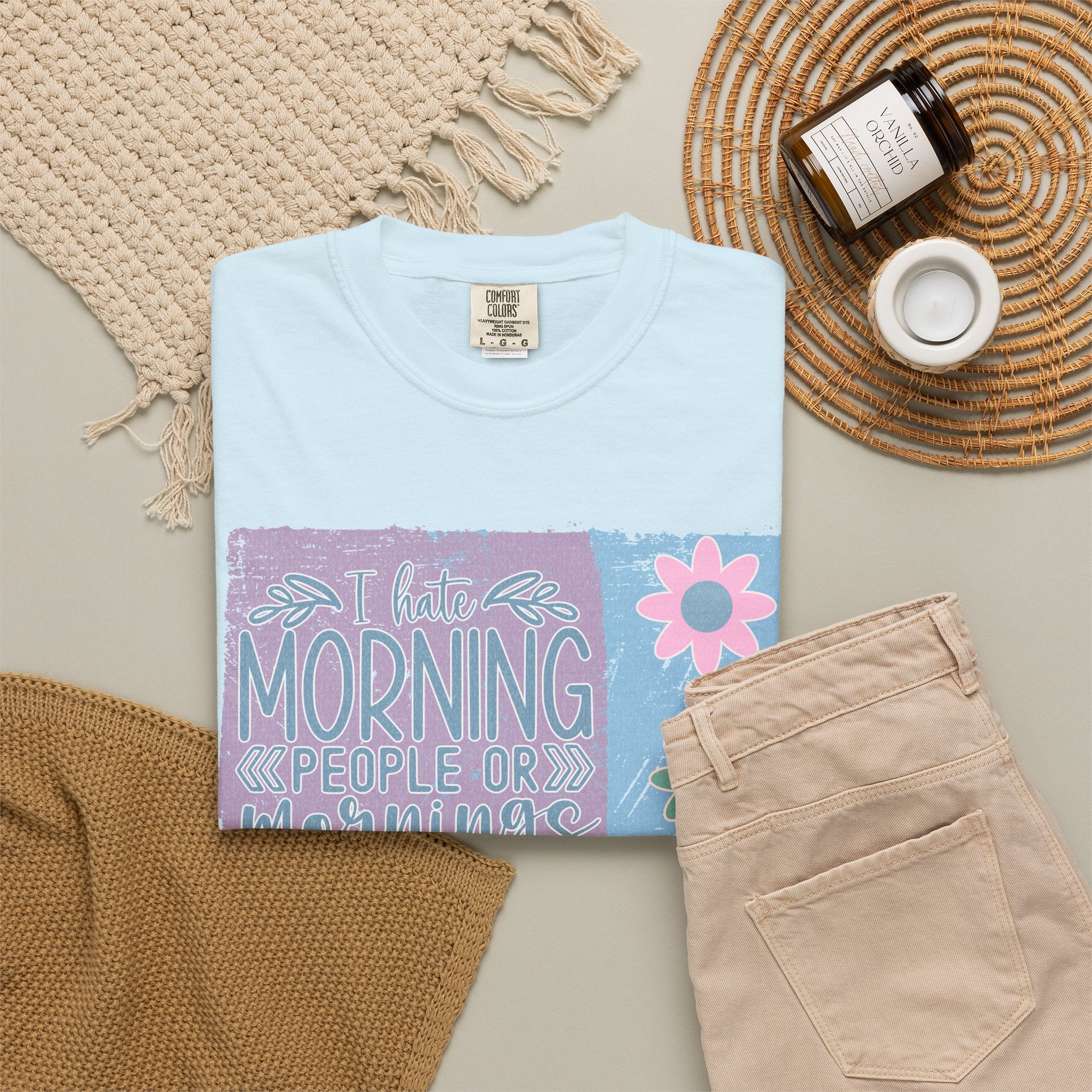 Textured Morning People or Not T-Shirt — Funny Floral Morning Person Graphic Tee