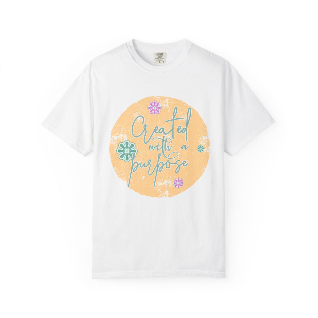 Created with a Purpose T-shirt |Textured Floral Handlettering Circle Design