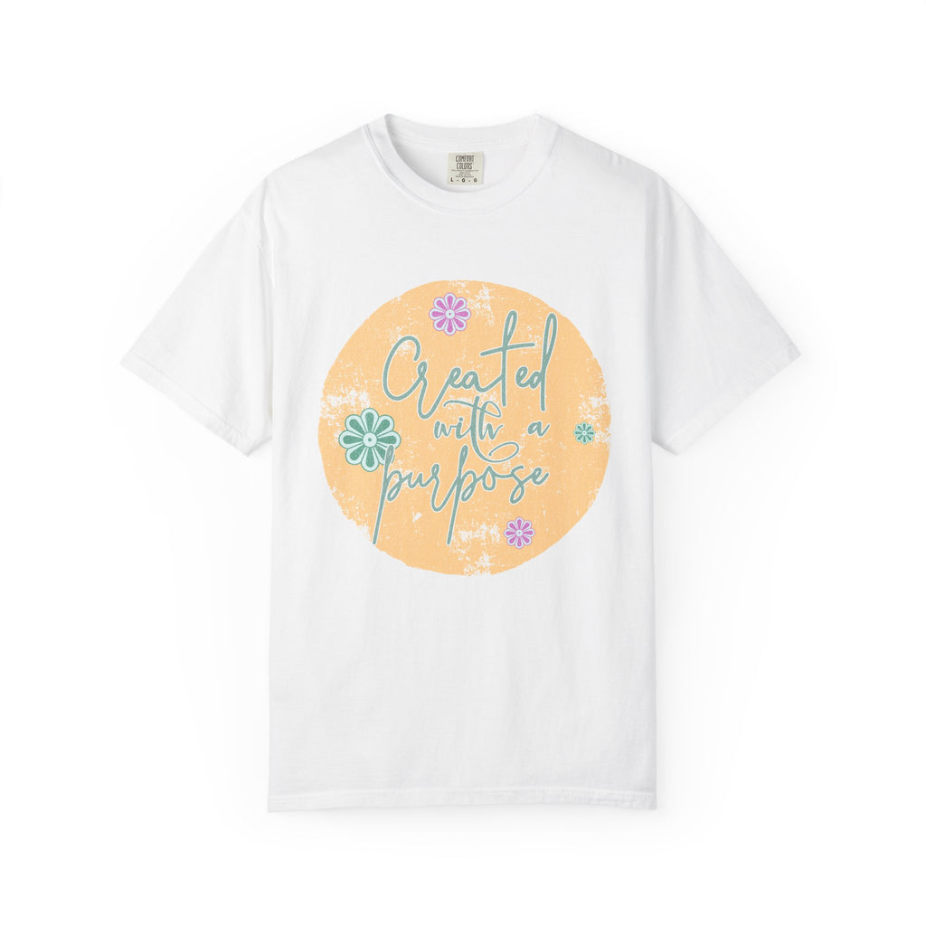 Created with a Purpose T-shirt |Textured Floral Handlettering Circle Design