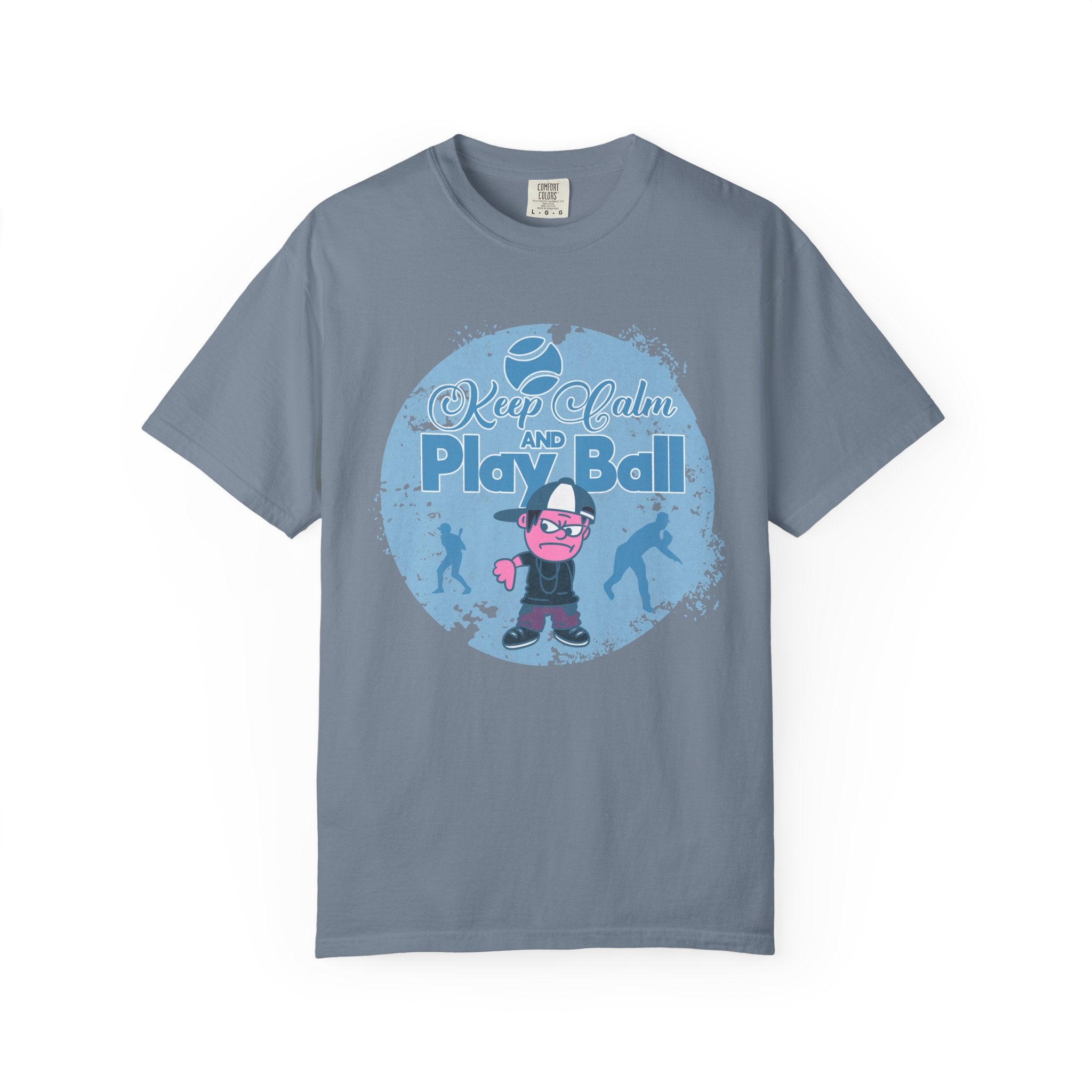 Textured Keep Calm and Play Ball Baseball T-Shirt — Cute Mascot Sports Tee for Kids & Fans