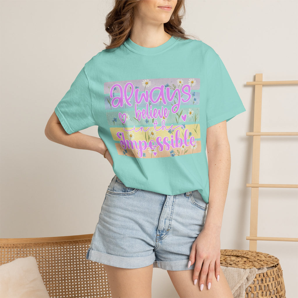 Textured Always Believe Impossible T-Shirt — Pastel Inspirational Graphic Tee