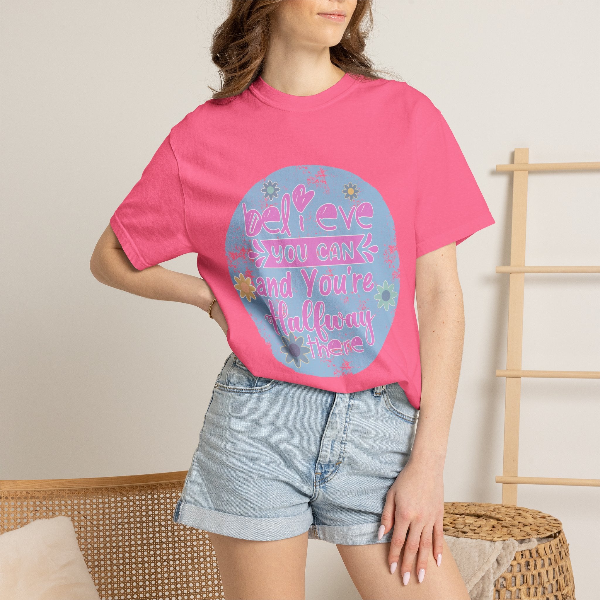 Textured Believe You Can Floral Graphic T-Shirt — Inspirational Motivational Tee
