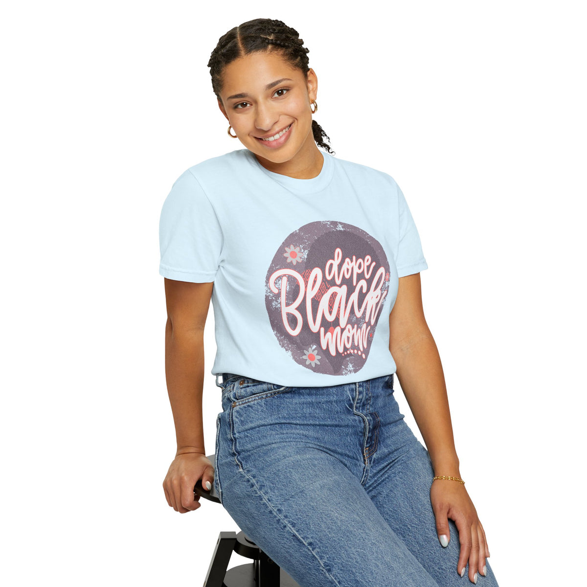 Dope Black Mom Textured T-Shirt — Floral Retro Circle Graphic for Proud Moms