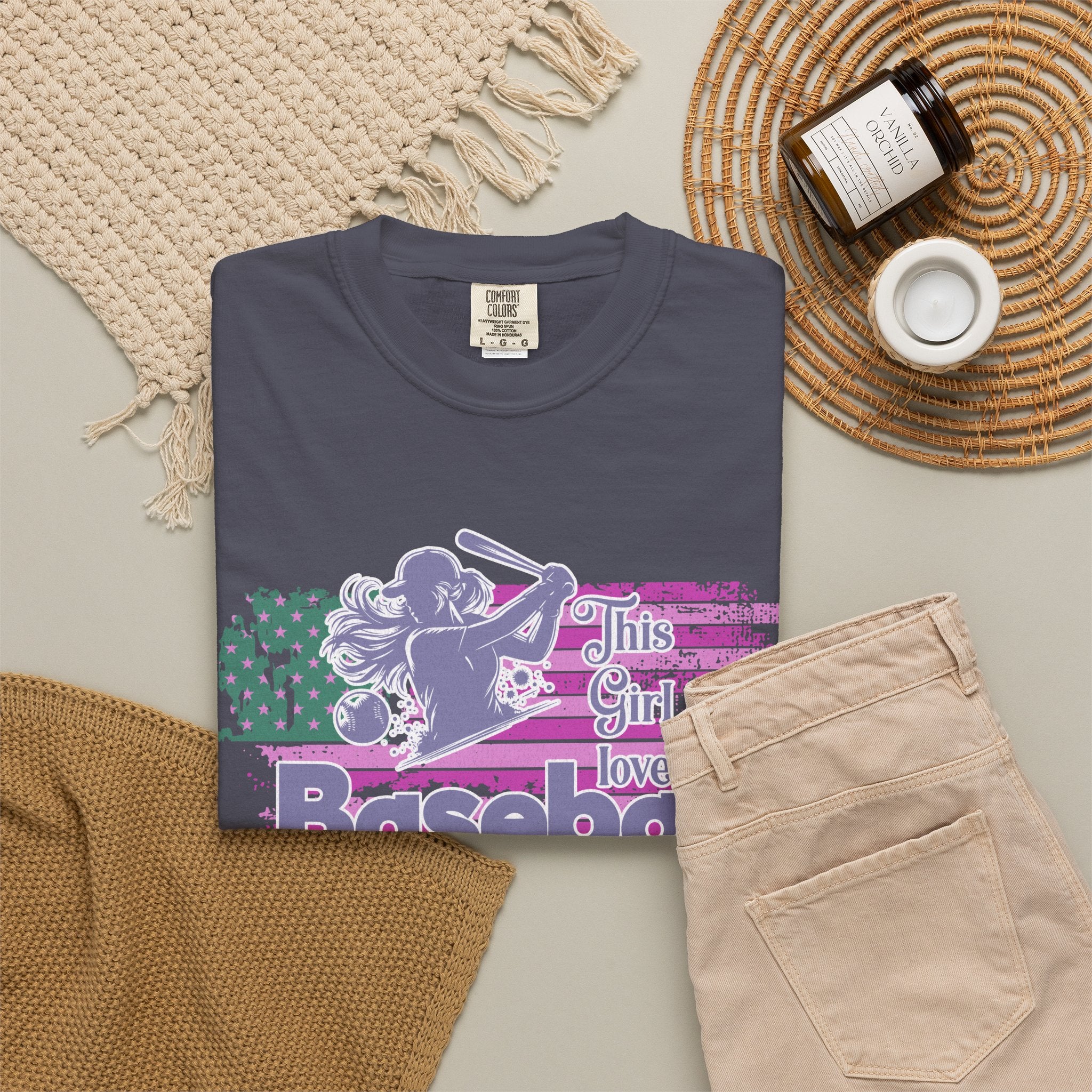 Girls Love Baseball Textured T-Shirt — Feminine Retro Baseball Tee