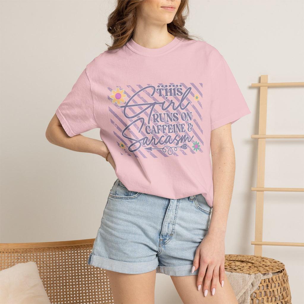 This Girl Runs On Caffeine & Sarcasm  — Textured Women's Graphic T-Shirt