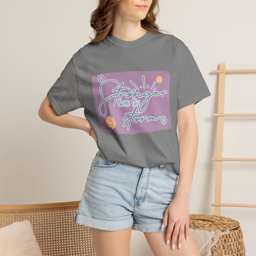 Stronger Than The Storm T-shirt |Textured Floral Script Graphic