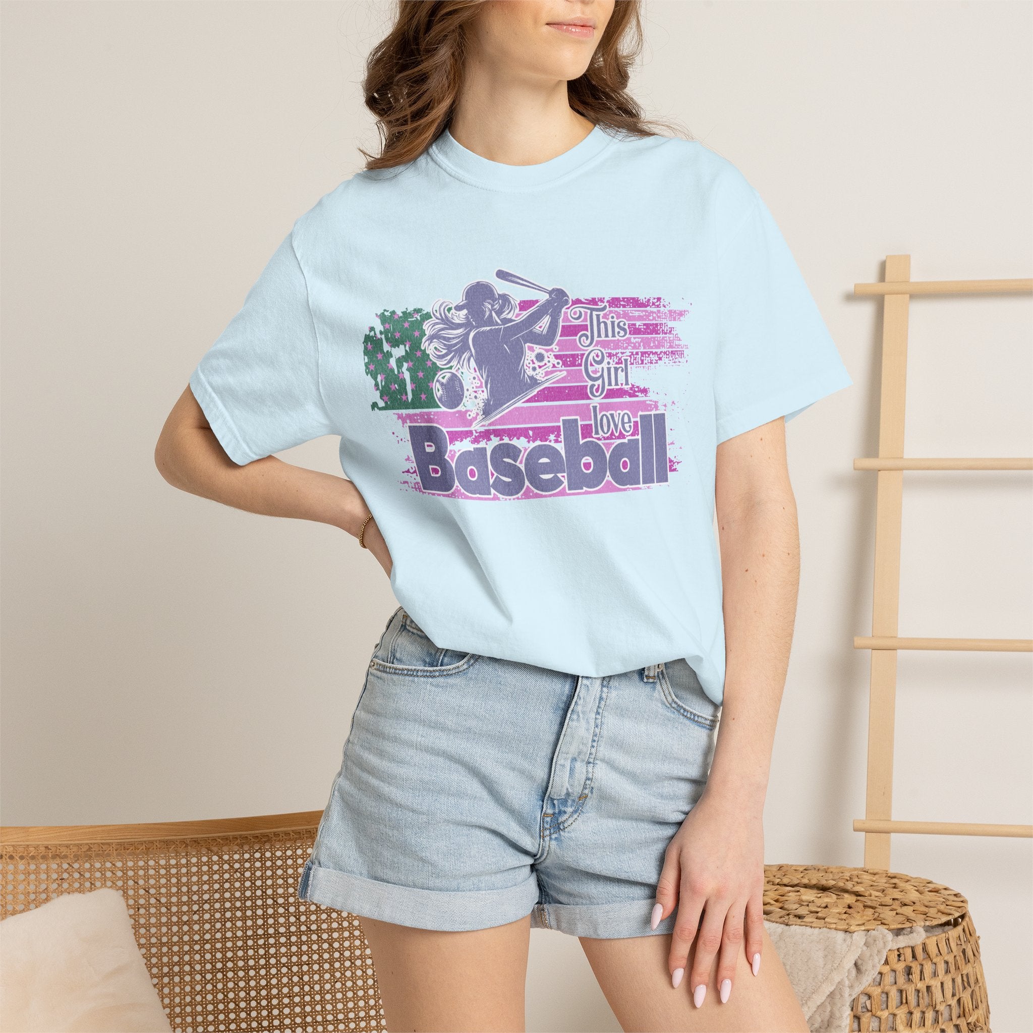 Girls Love Baseball Textured T-Shirt — Feminine Retro Baseball Tee