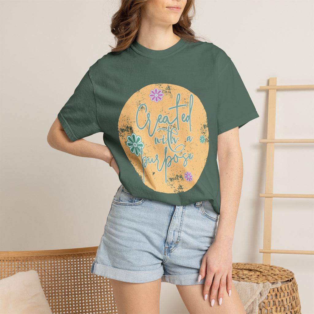 Created with a Purpose T-shirt |Textured Floral Handlettering Circle Design