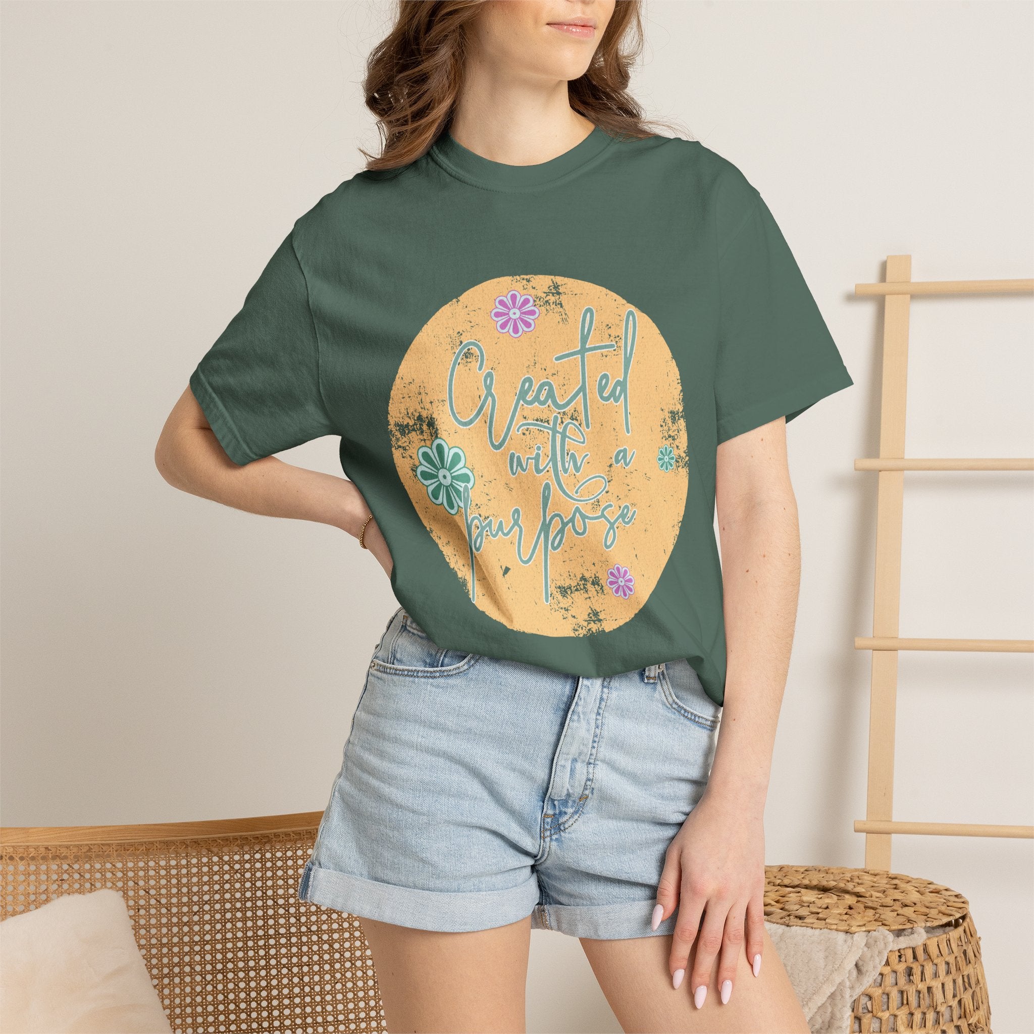 Created with a Purpose T-shirt |Textured Floral Handlettering Circle Design