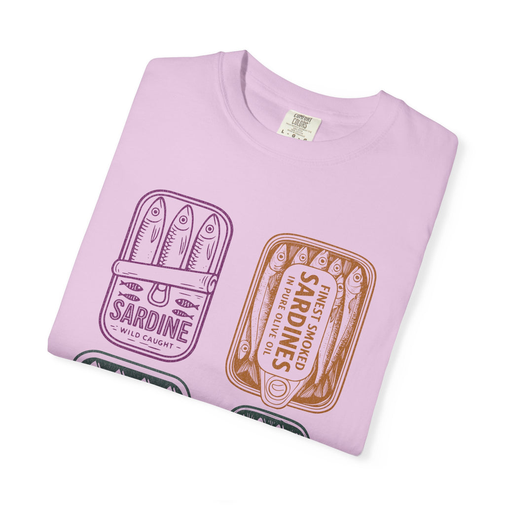 Sardine Tin Graphic Textured T-Shirt — Vintage Seafood Illustration Tee