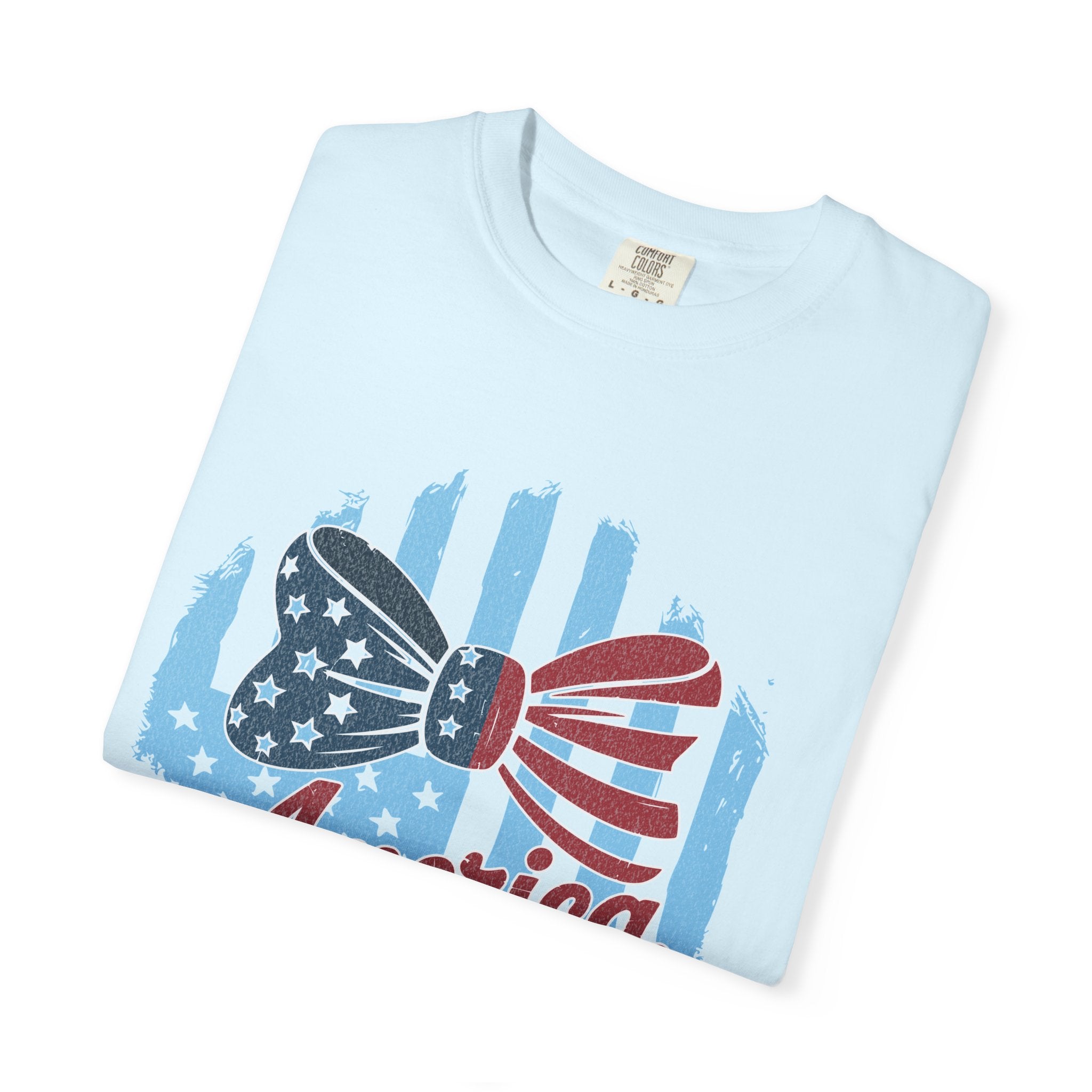 America Patriotic Bow Textured T-Shirt — USA Flag Graphic Tee for 4th of July