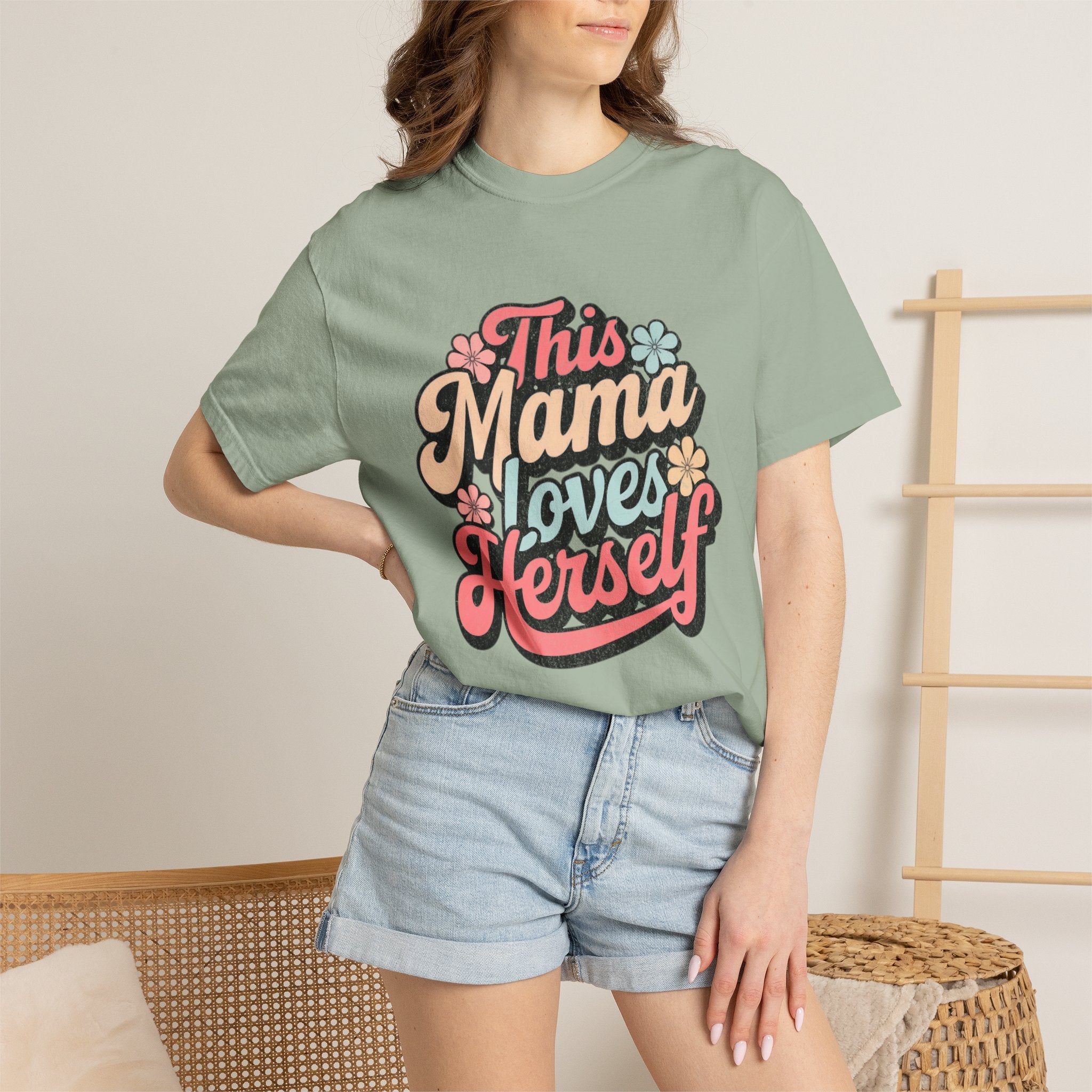 This Mama Loves Herself T-Shirt |Textured Retro Floral Typography