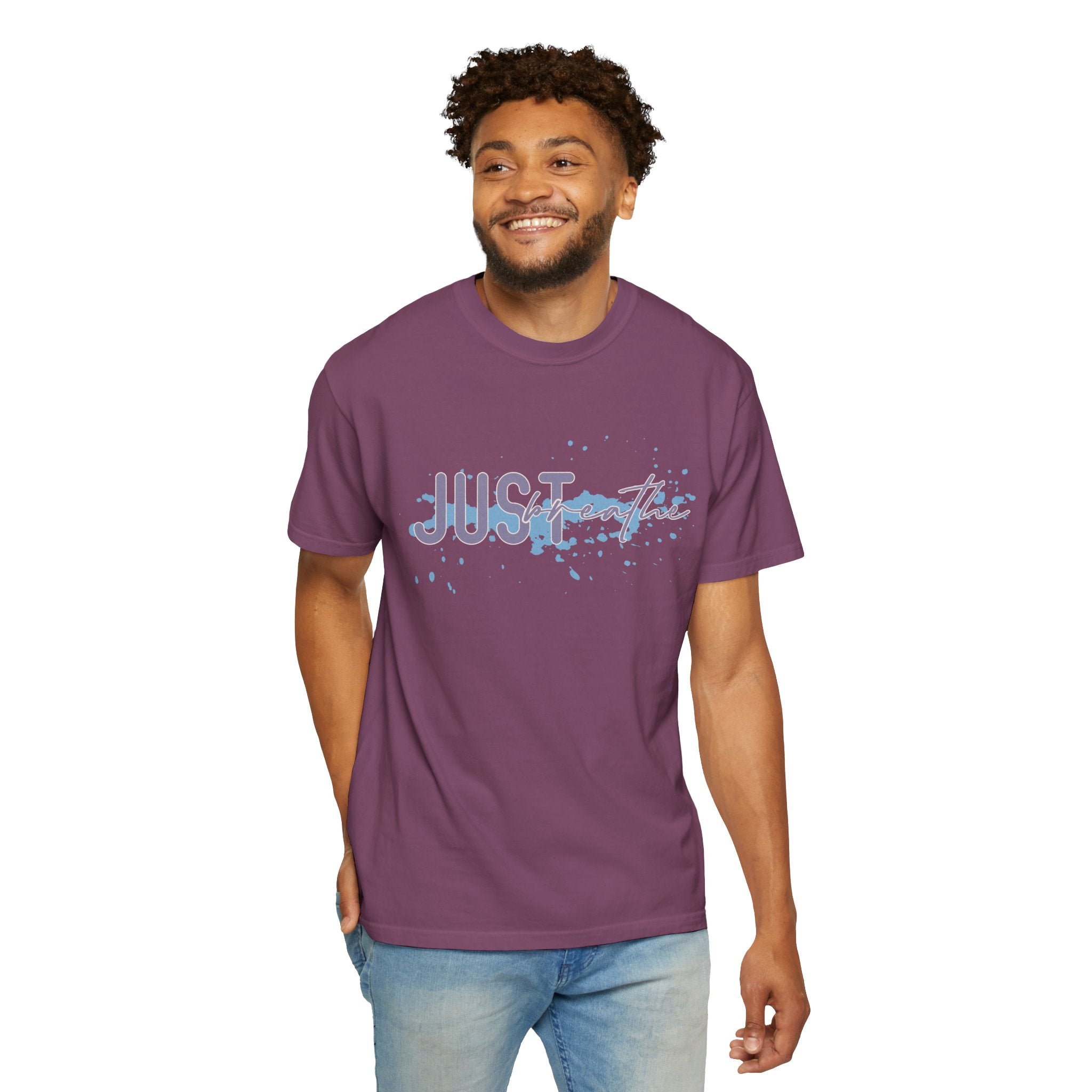 Just Breathe Textured T-Shirt — Relaxed Watercolor Script Tee
