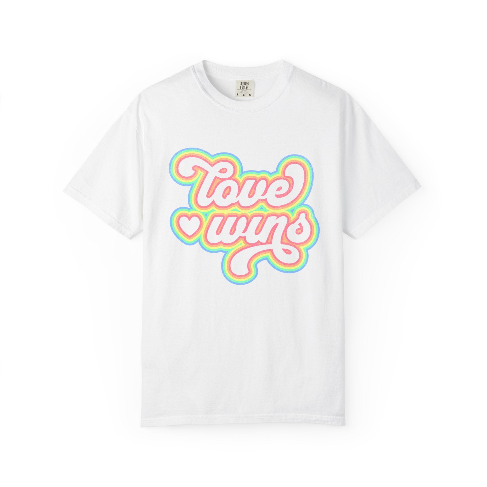 Textured Retro 'Love Wins' T-Shirt — Rainbow Script Pride Tee
