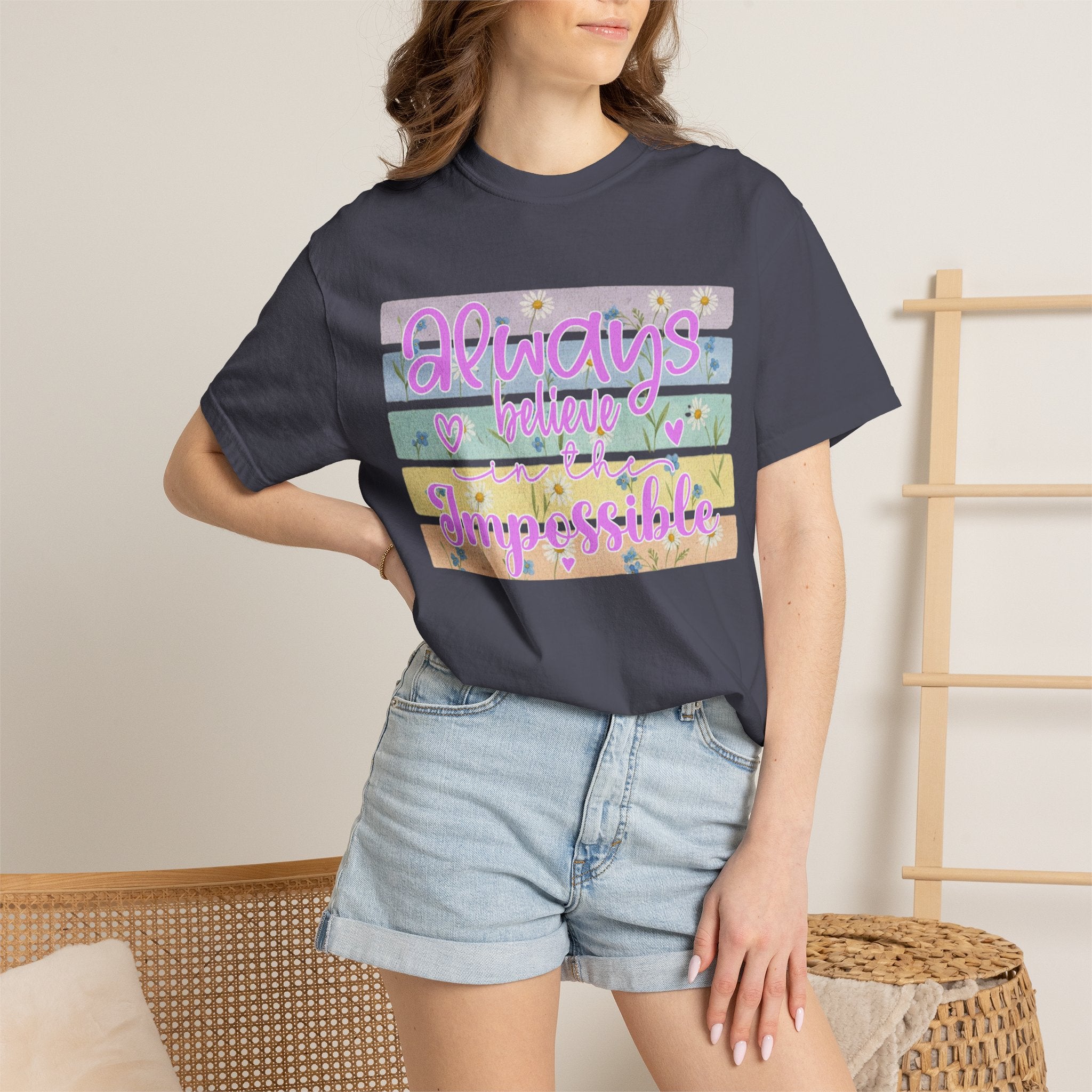Textured Always Believe Impossible T-Shirt — Pastel Inspirational Graphic Tee