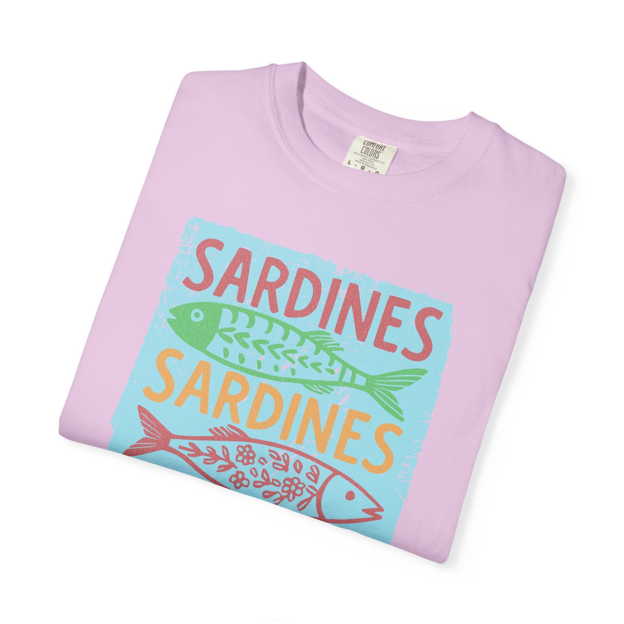 Sardines Colorblock Graphic Textured T-Shirt — Retro Coastal Fish Tee