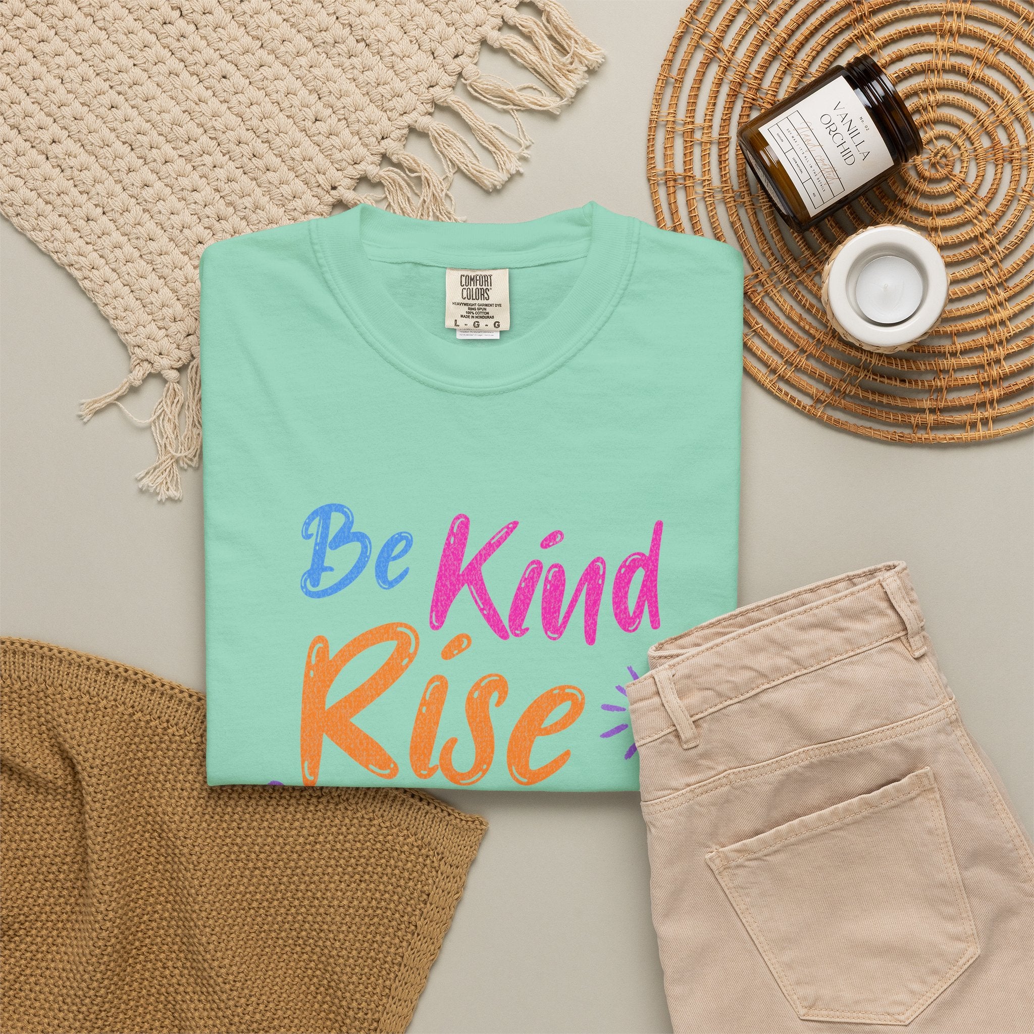 Textured Be Kind Rise Always T-Shirt — Inspirational Positive Message Tee