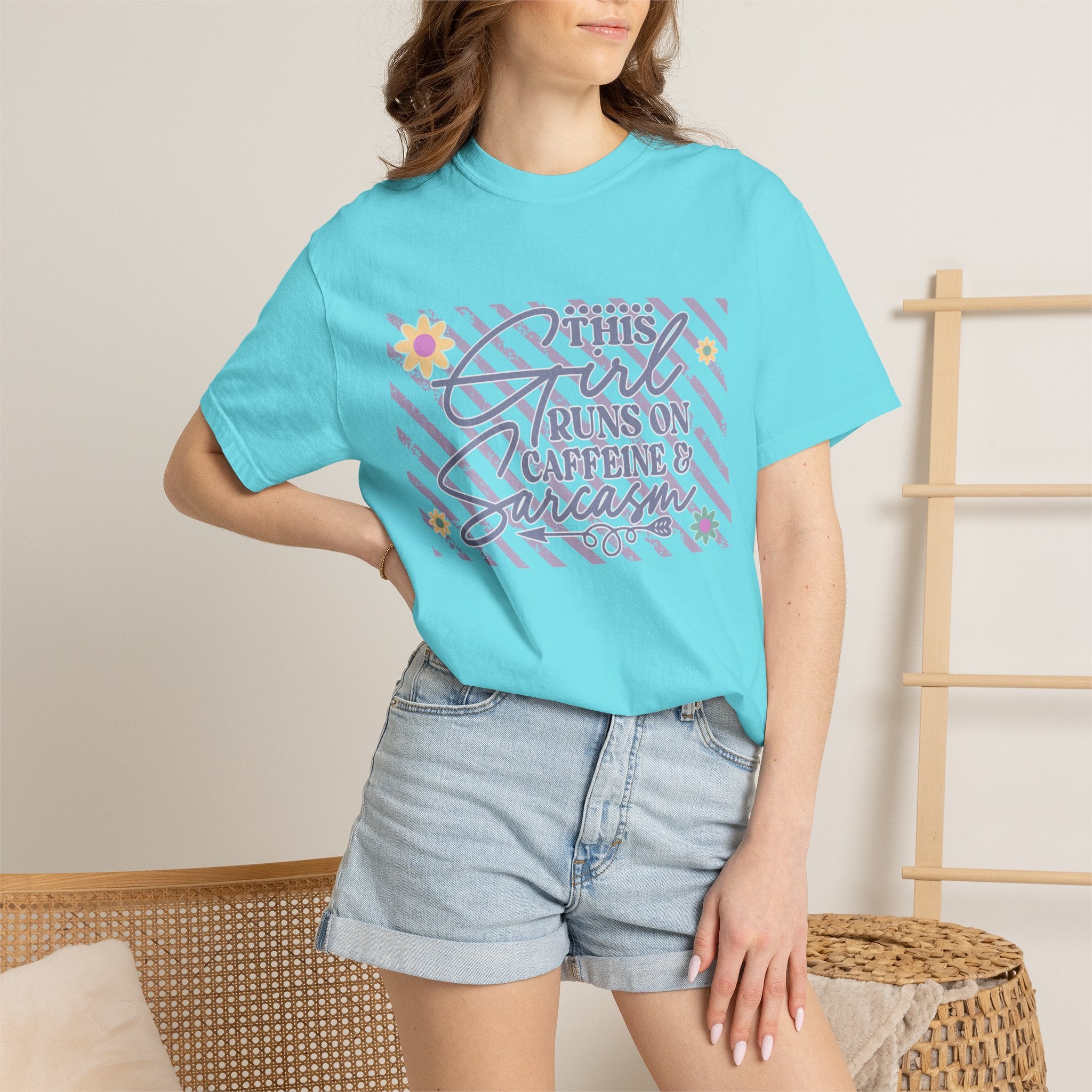 This Girl Runs On Caffeine & Sarcasm  — Textured Women's Graphic T-Shirt