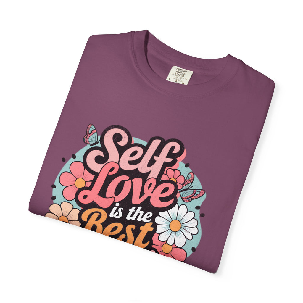 Self Love is the Best Medicine T-Shirt |Textured Floral Script Mental Health Design