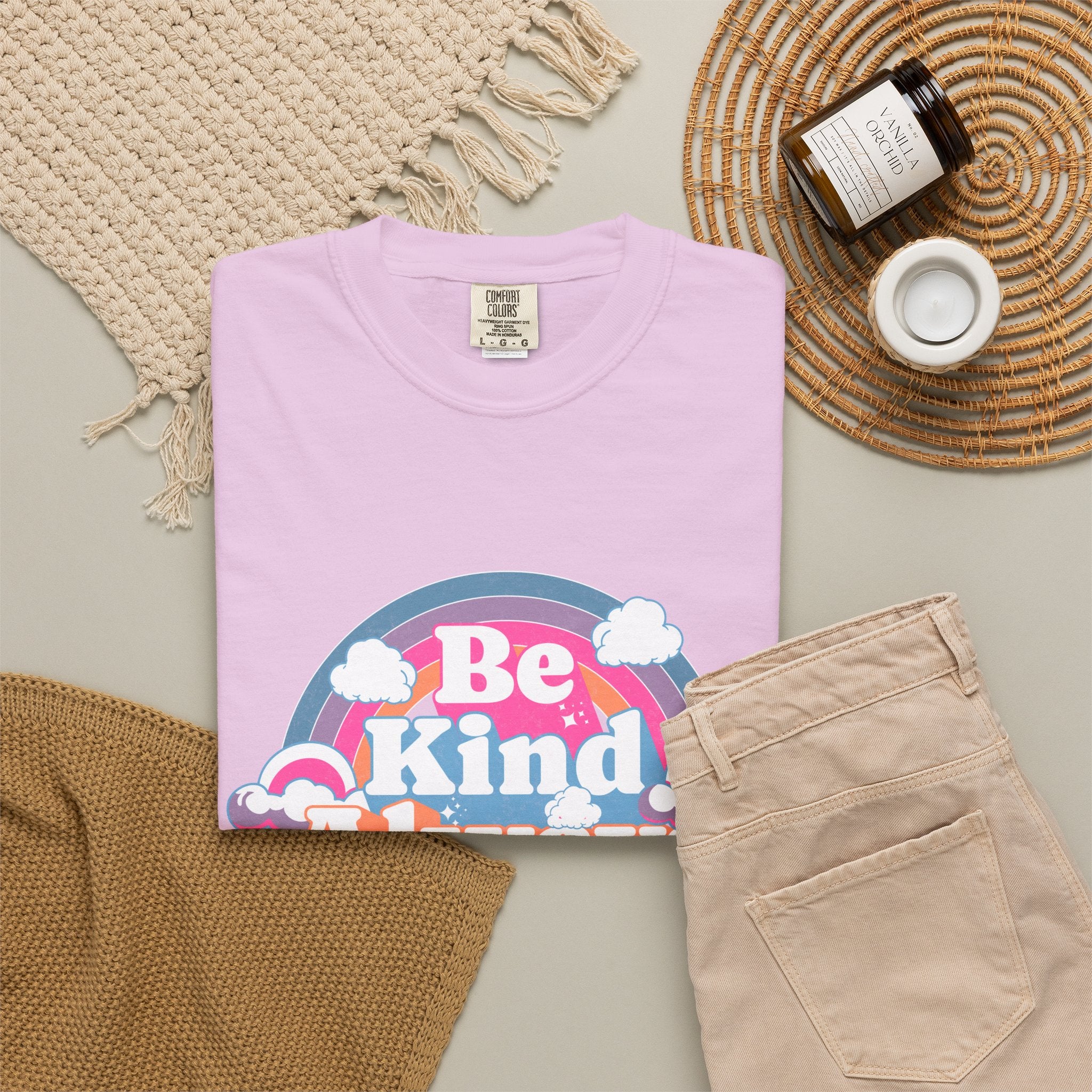 Be Kind Always Textured T-Shirt — Retro Rainbow Graphic Tee