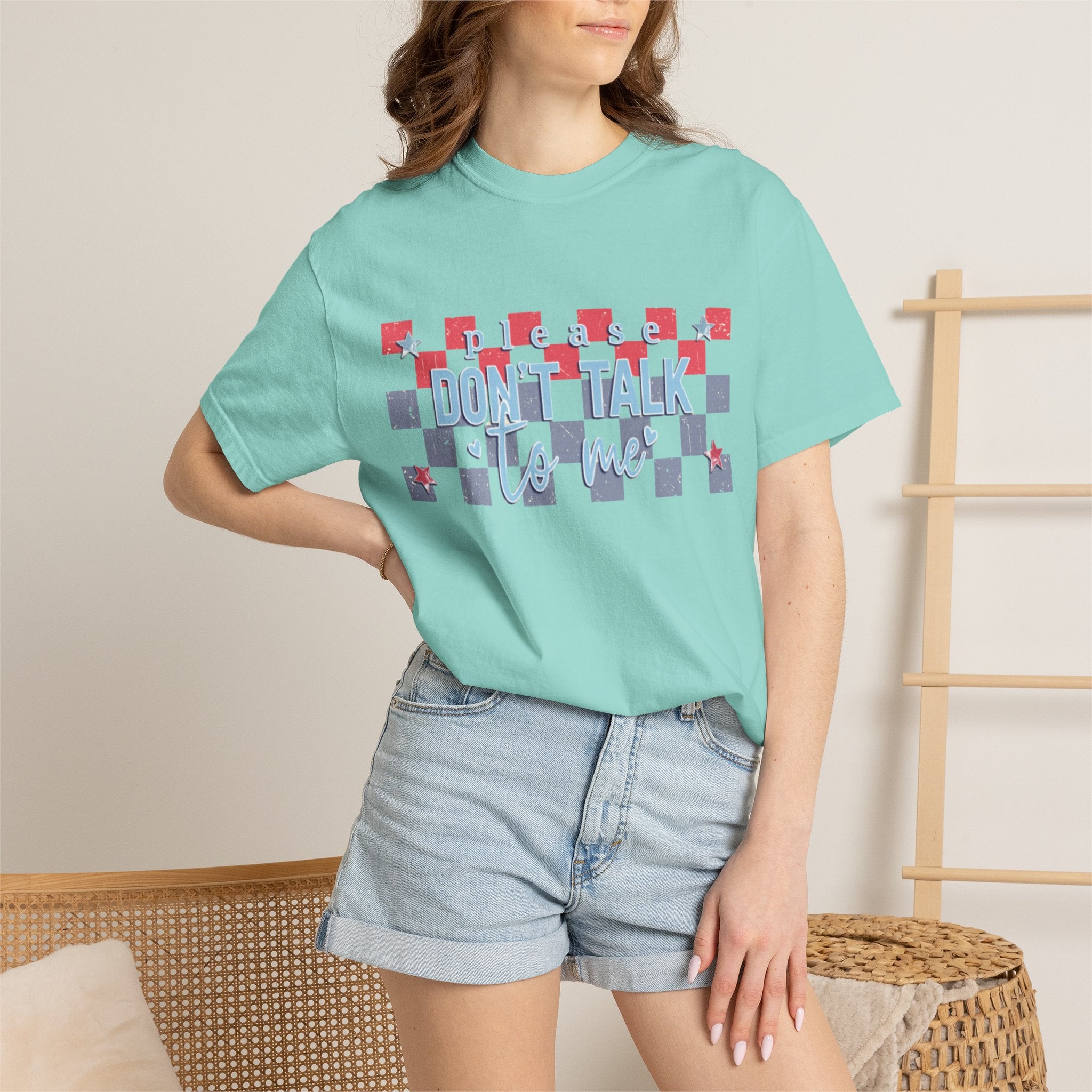 Textured Don’t Talk to Me Checkerboard T-Shirt — Retro USA Graphic Tee