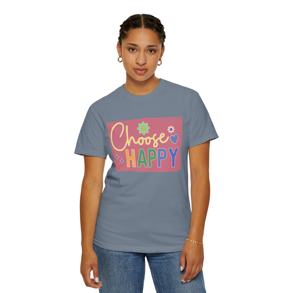 Choose Happy Textured T-Shirt – Retro Floral Positive Vibes Tee