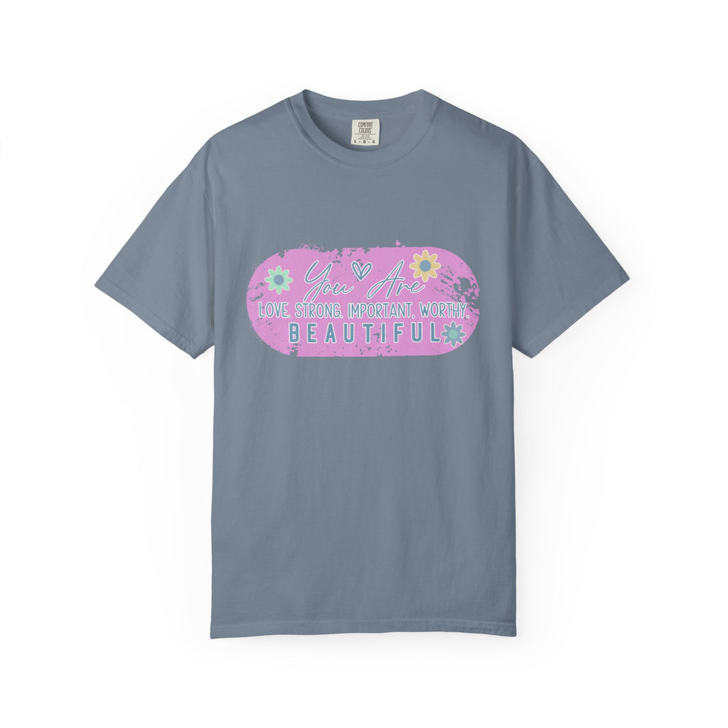 Textured T-Shirt — She is Brave, Strong, Worthy, Beautiful Floral Graphic Tee