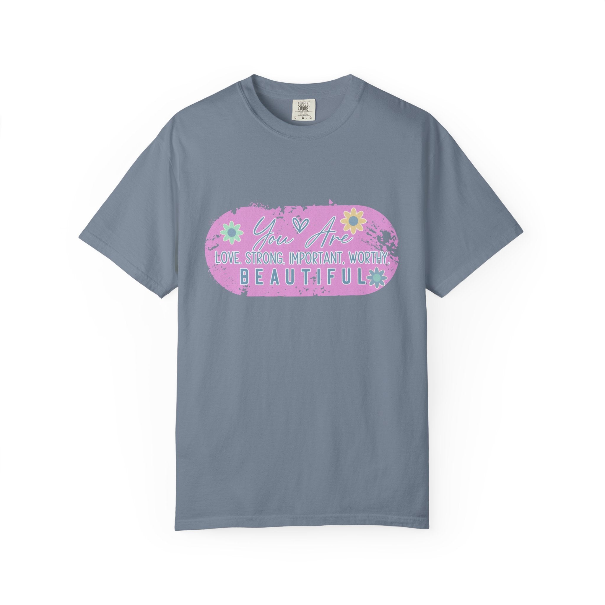 Textured T-Shirt — She is Brave, Strong, Worthy, Beautiful Floral Graphic Tee